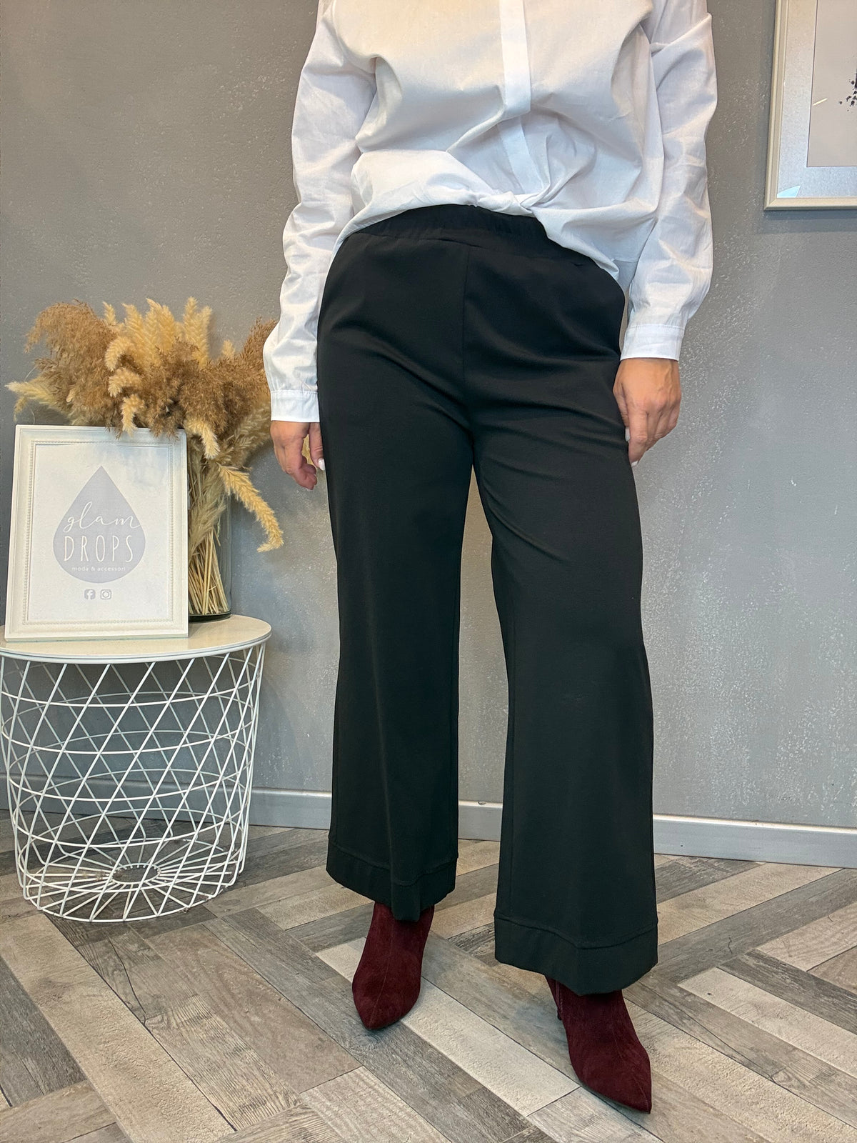 Pantalone wide leg punto Milano nero
