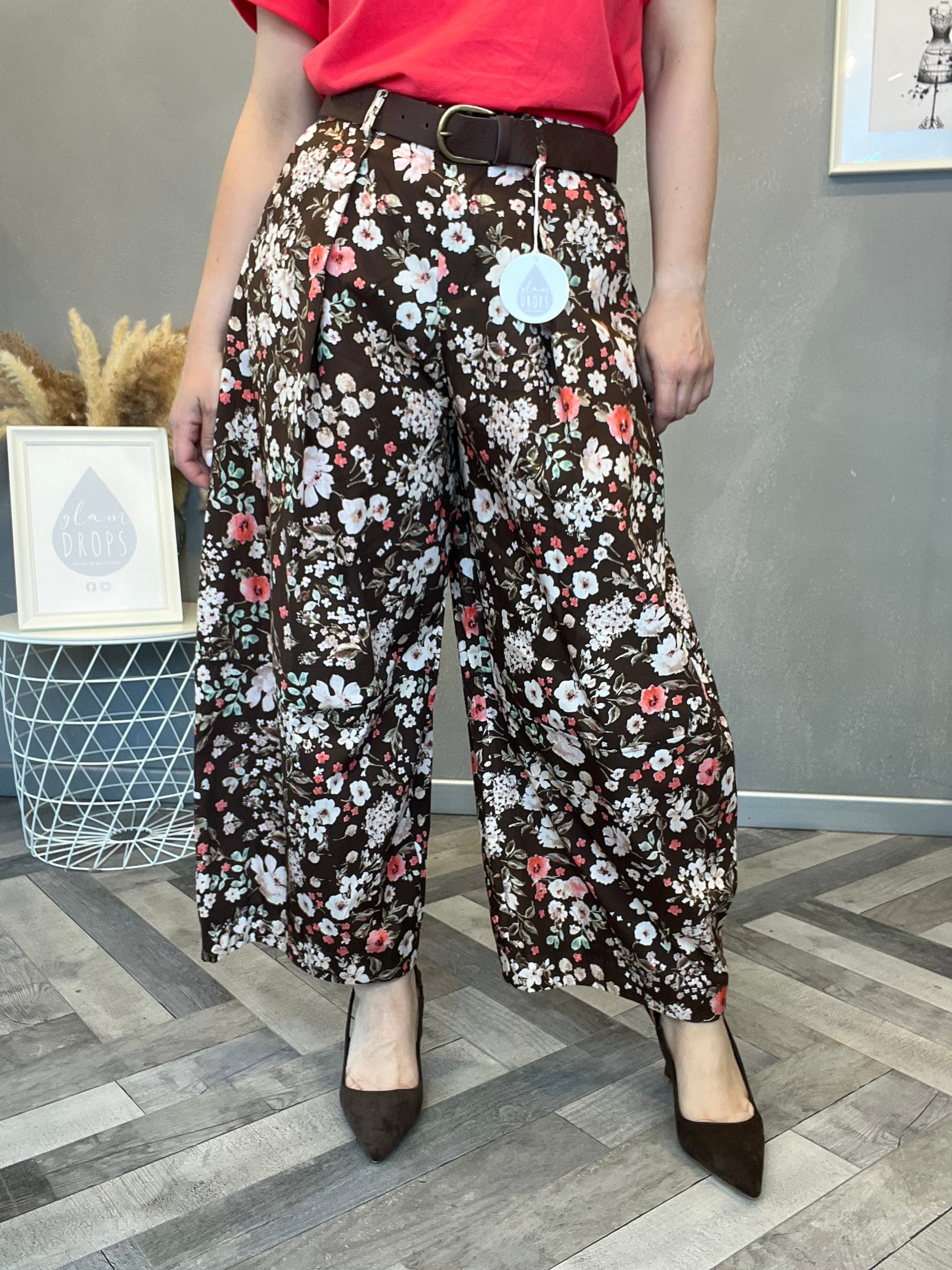 Pantalone fiori corallo Chocolate
