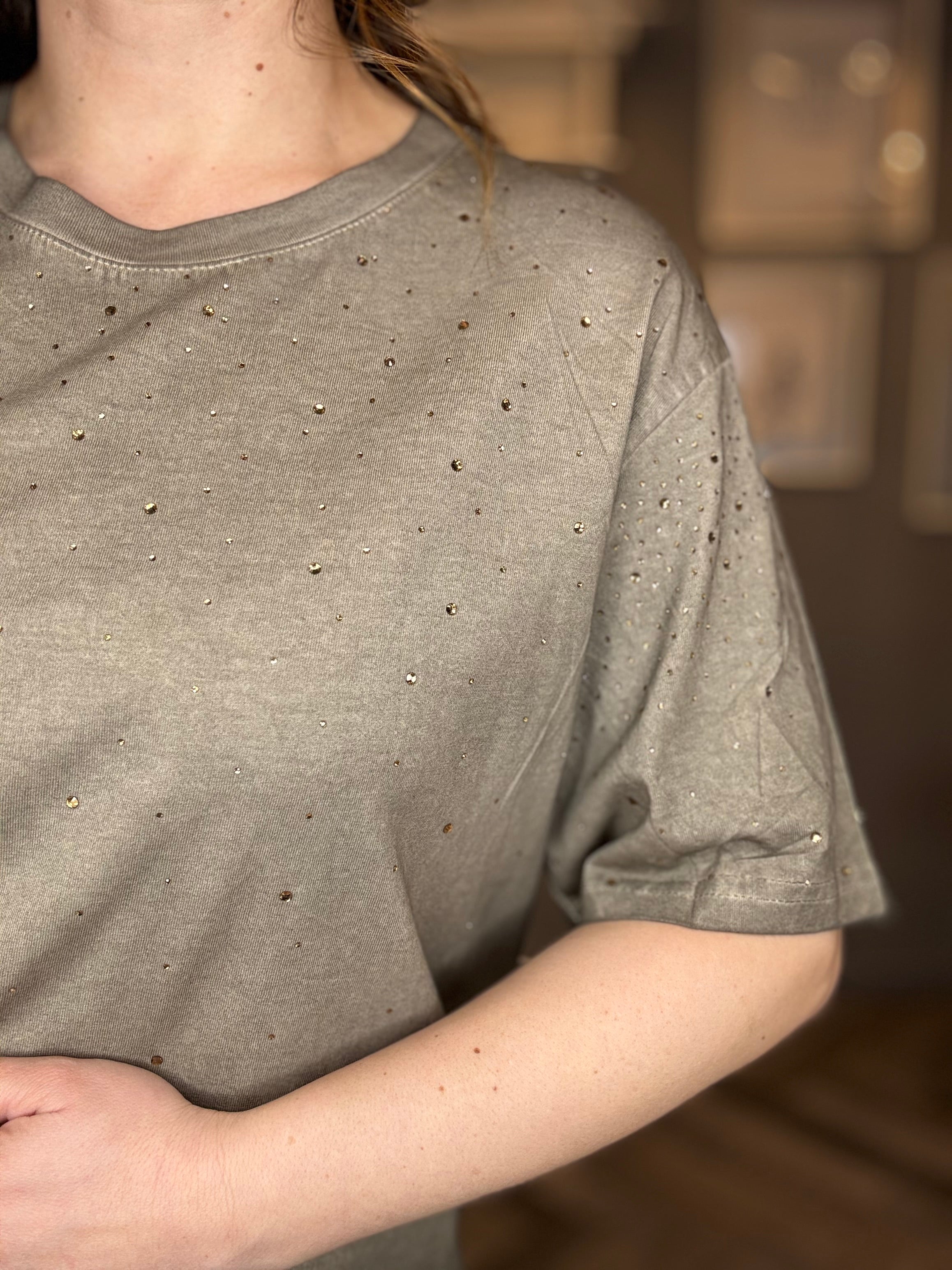 T-shirt Glam strass tortora