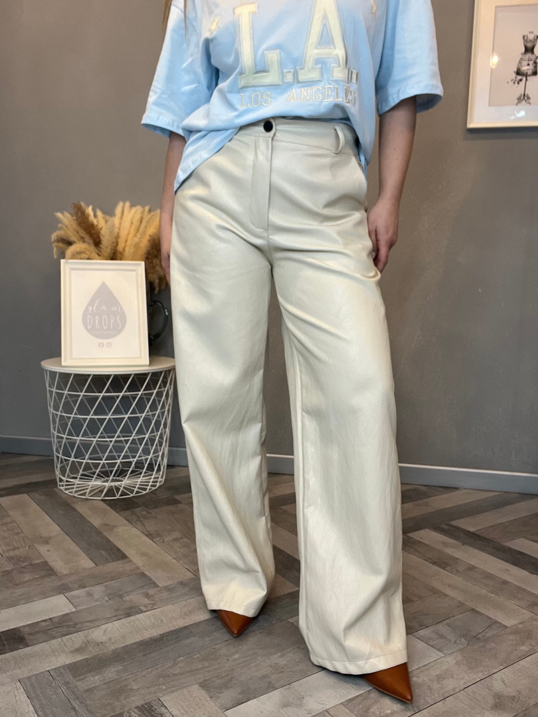 Pantalone ecopelle burro