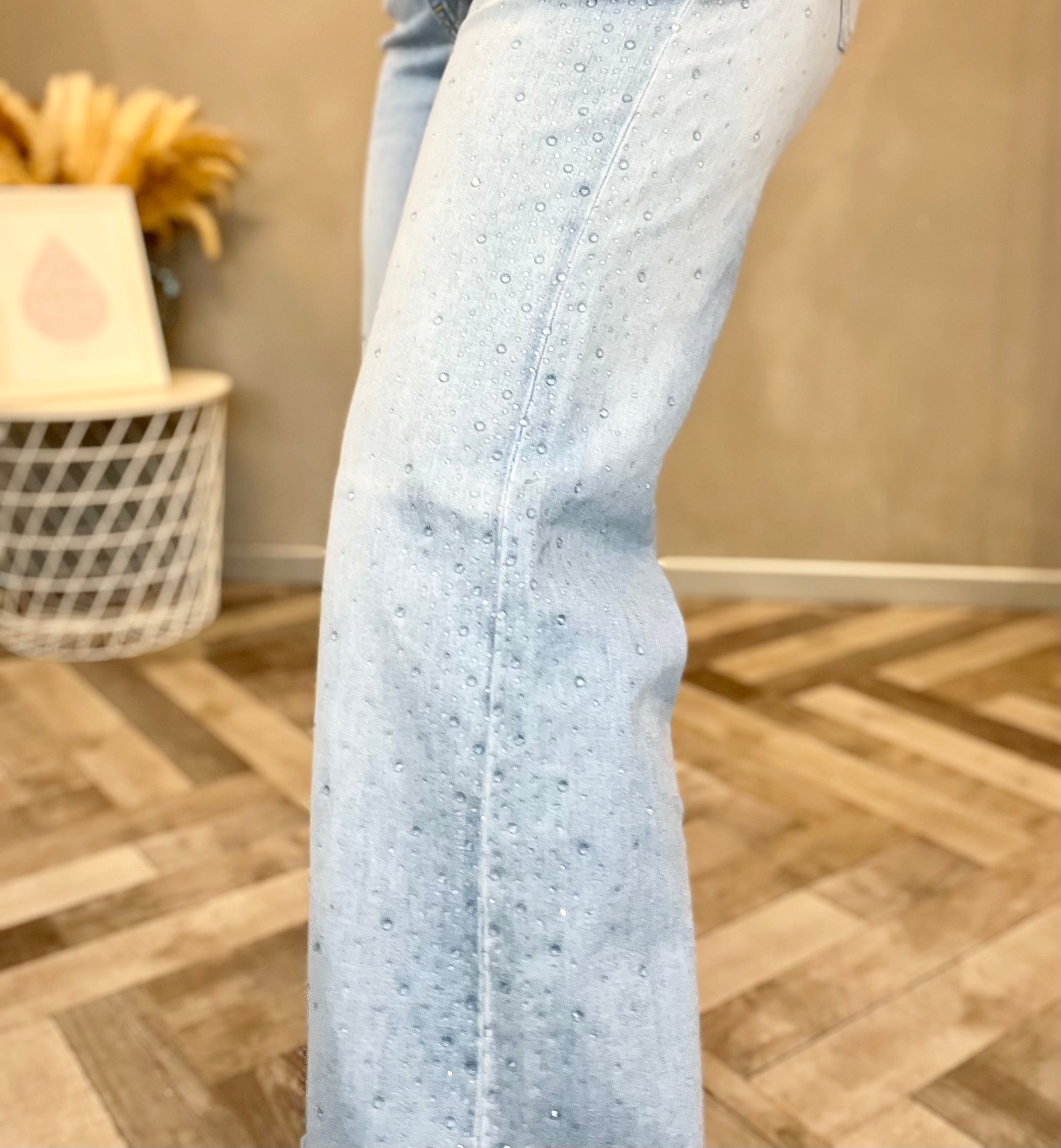 Jeans strass celeste