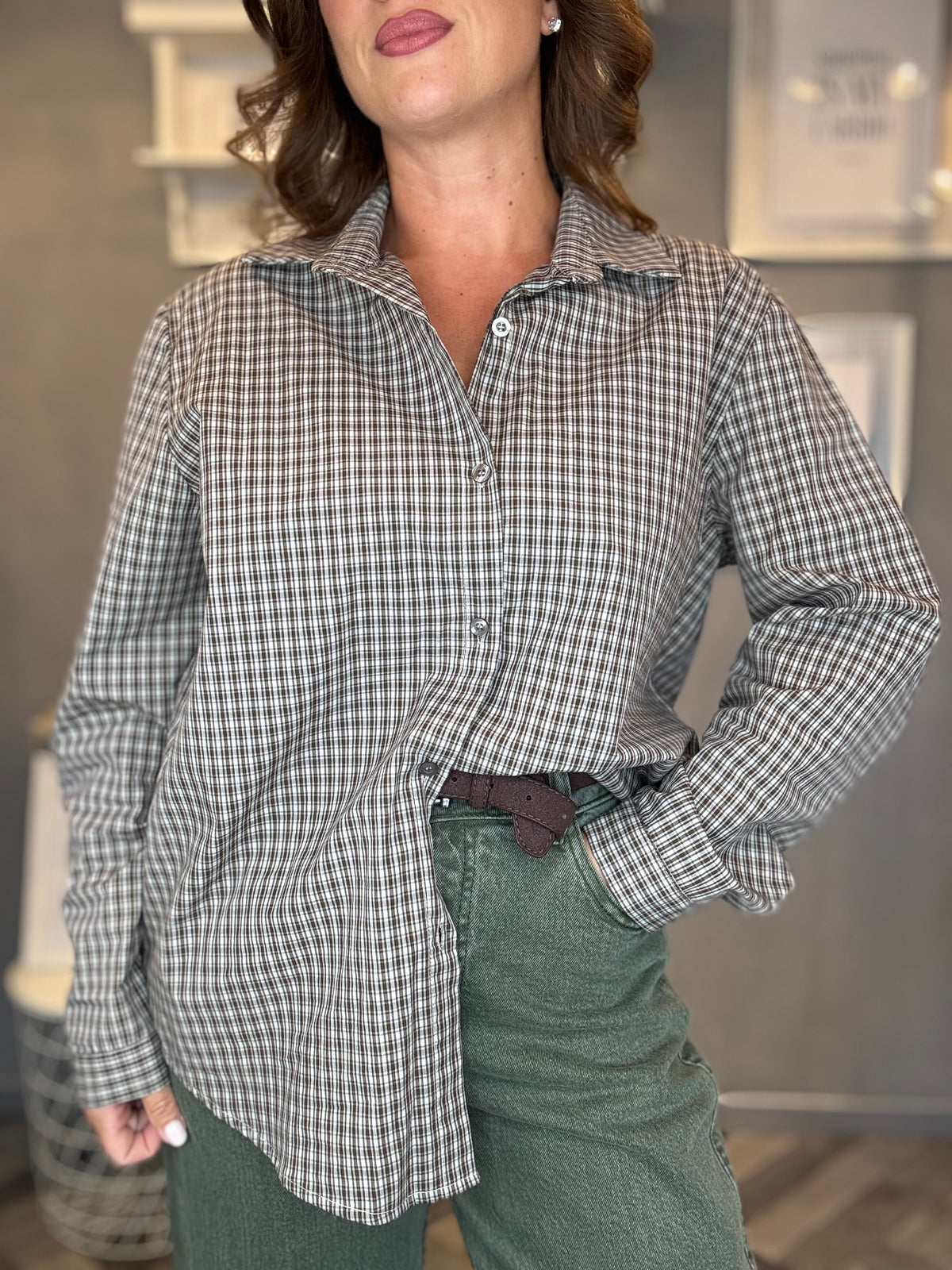 Camicia micro check burro e moro
