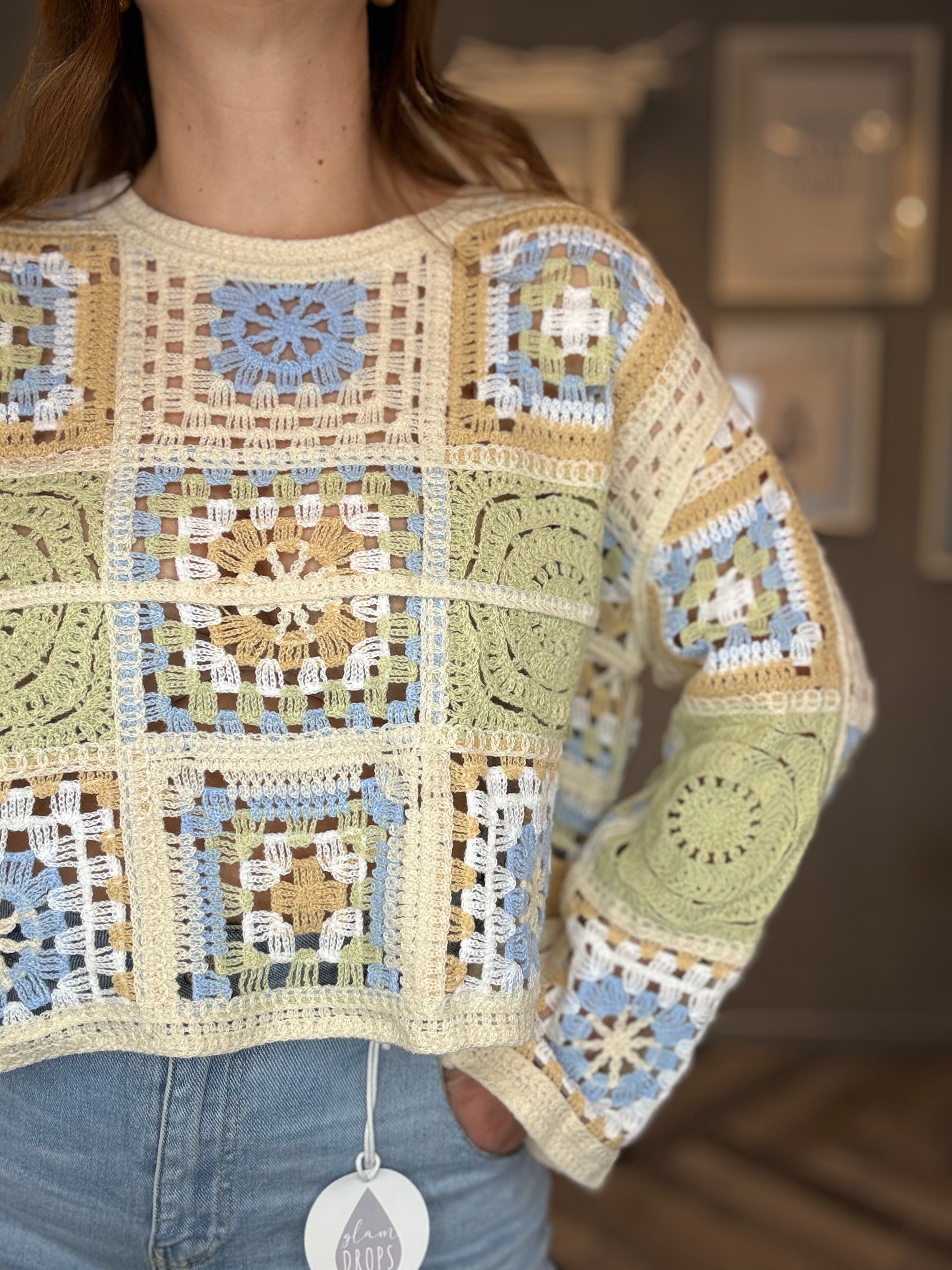 Maglia crochet verde salvia