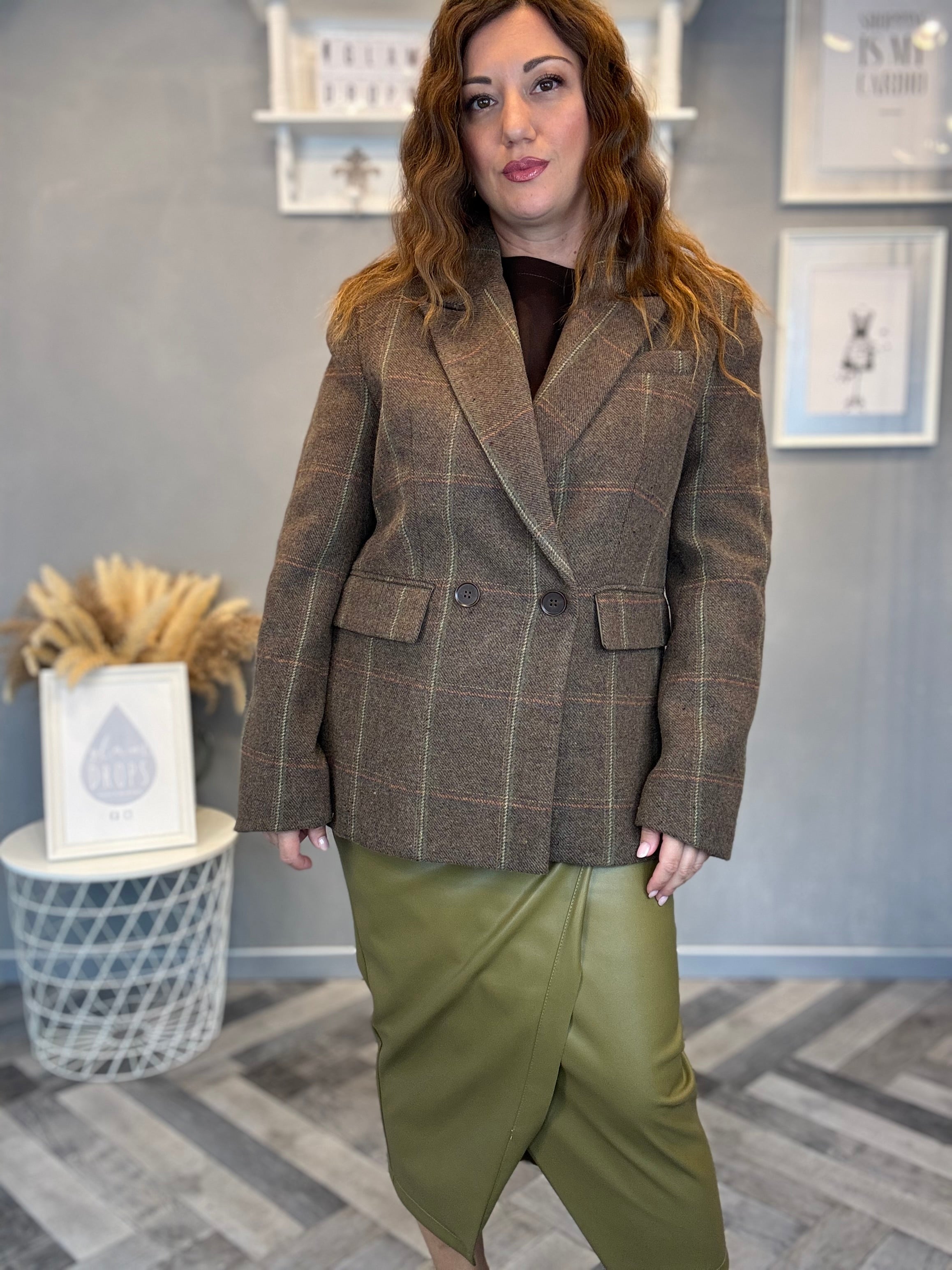 Blazer a quadri in misto lana