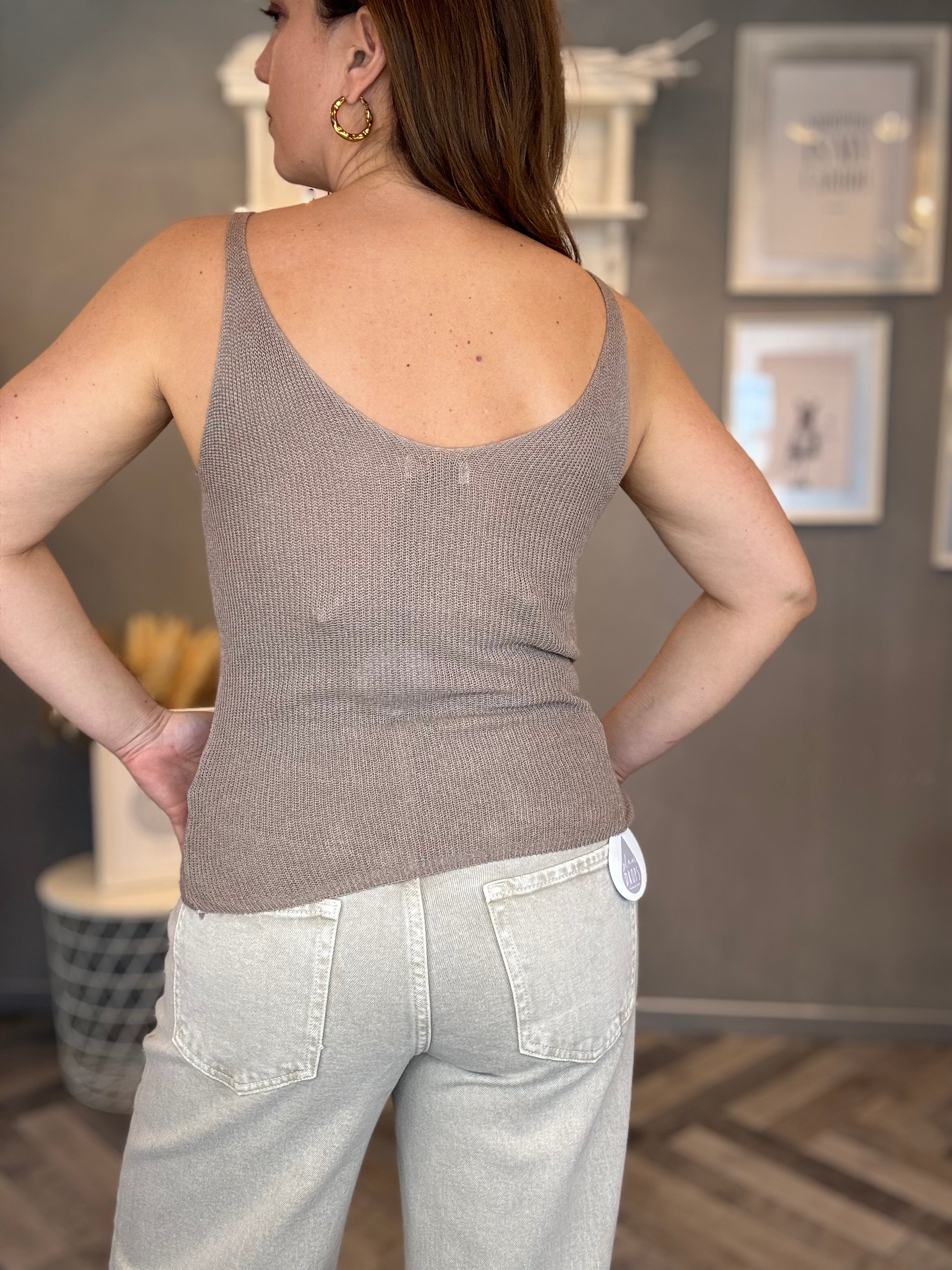 Top in Maglia con pizzo tortora