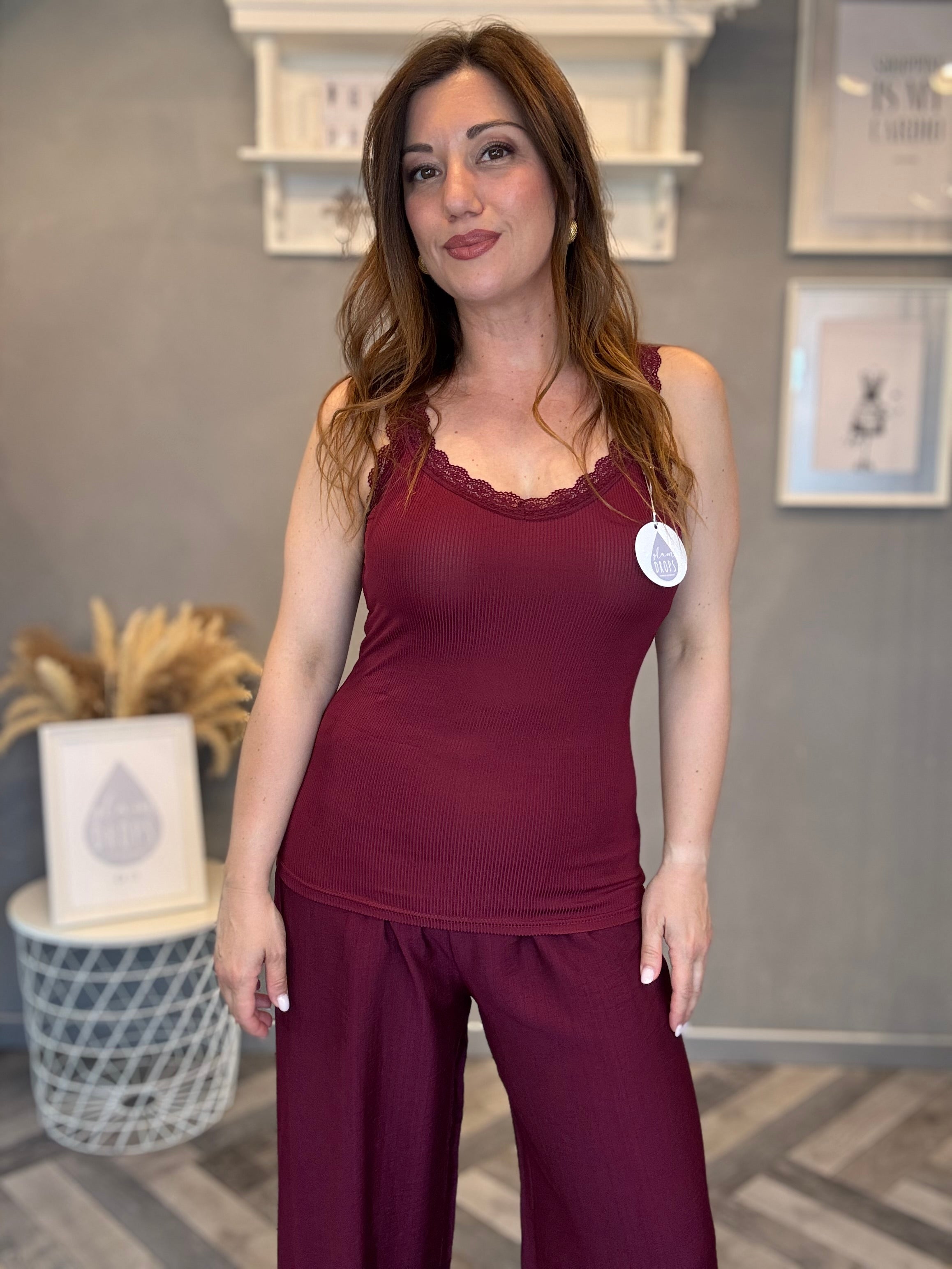 Canottiera con pizzo Borgogna