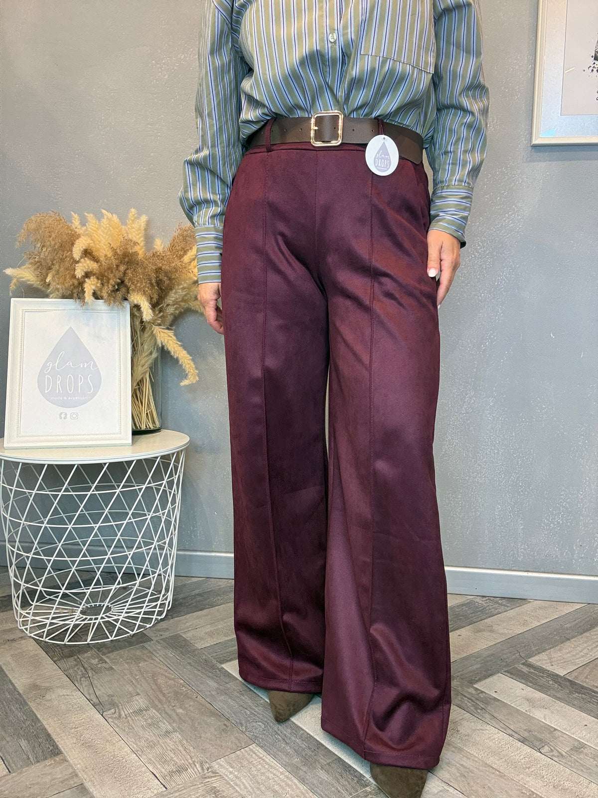 Pantalone Icon ecosuede bordeaux con cintura