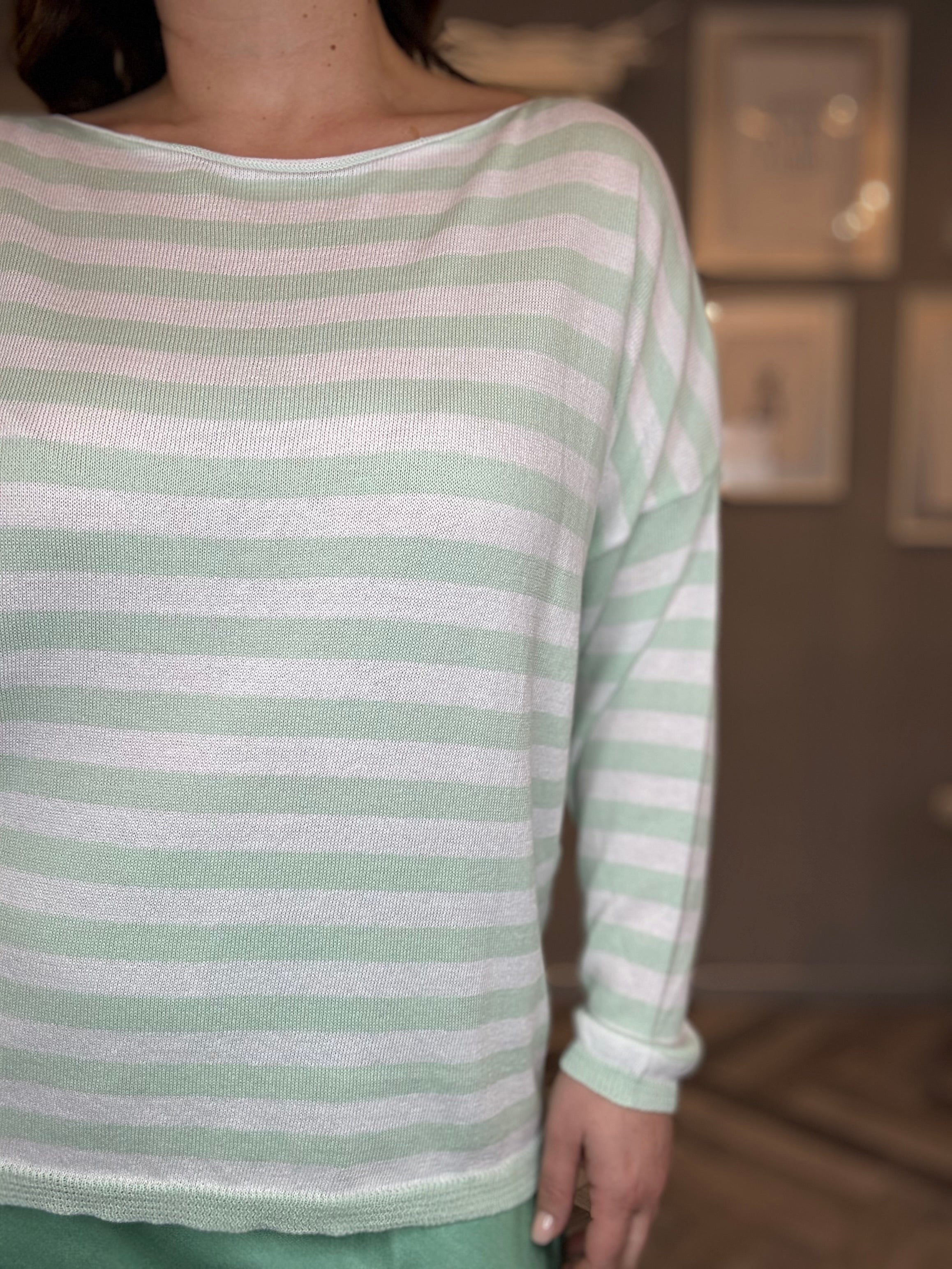 Maglioncino in cotone a righe menta