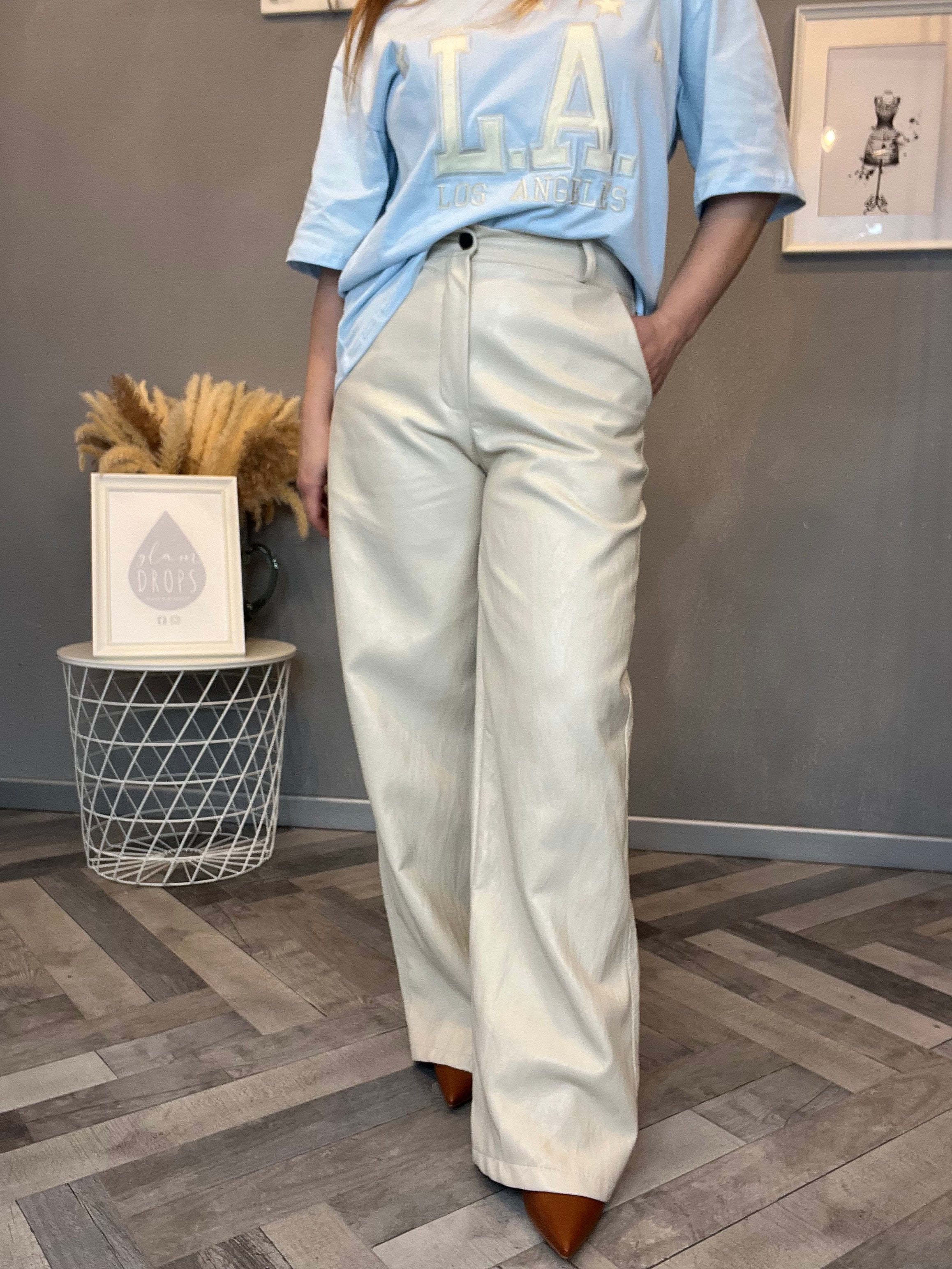 Pantalone ecopelle burro