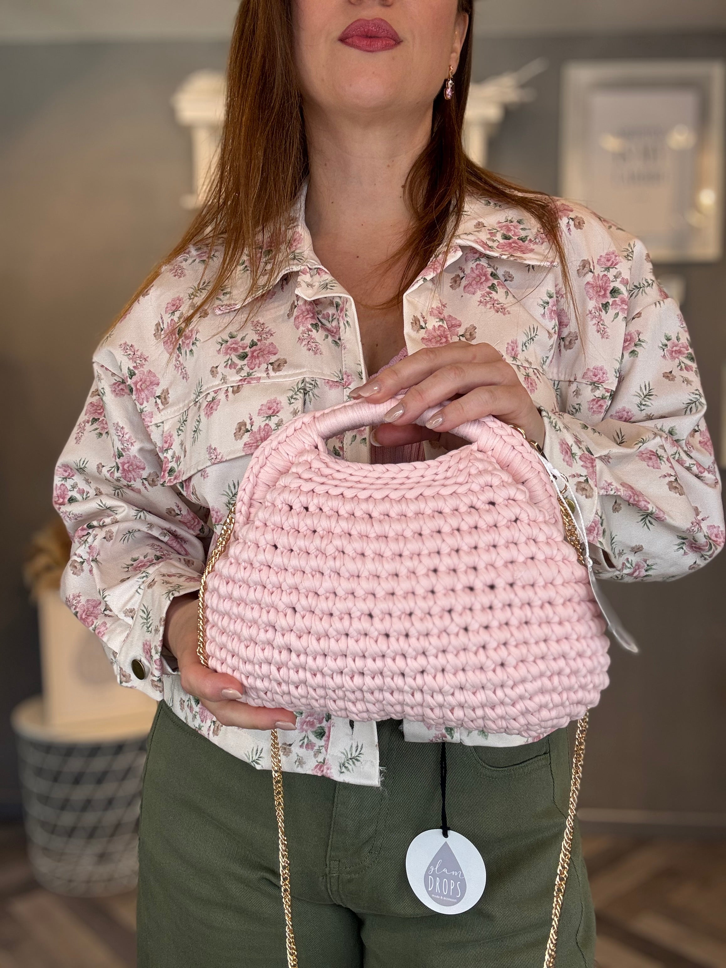 Borsa chunky bag intreccio rosa
