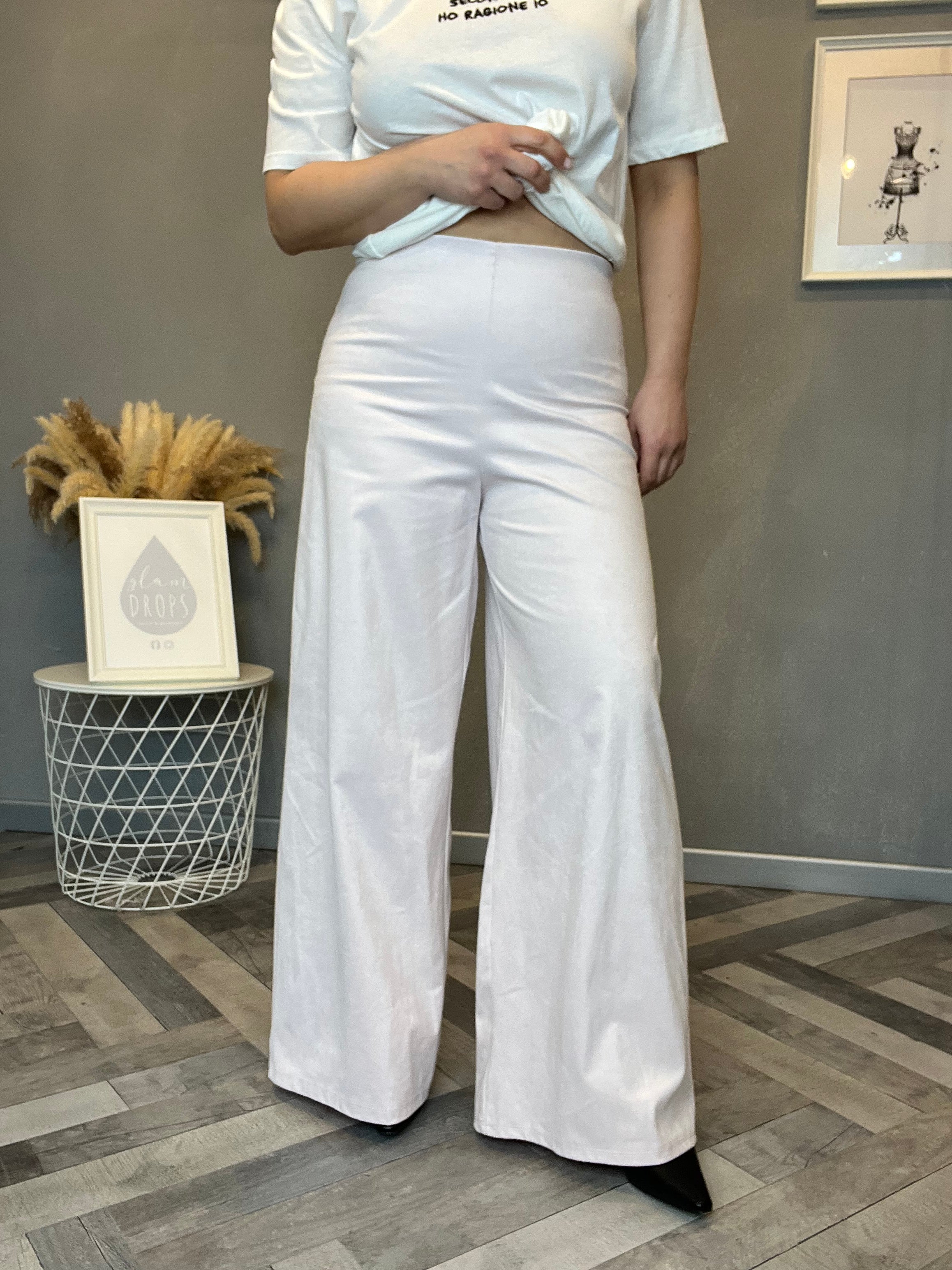 Pantalone eco suede wide rosa pastello