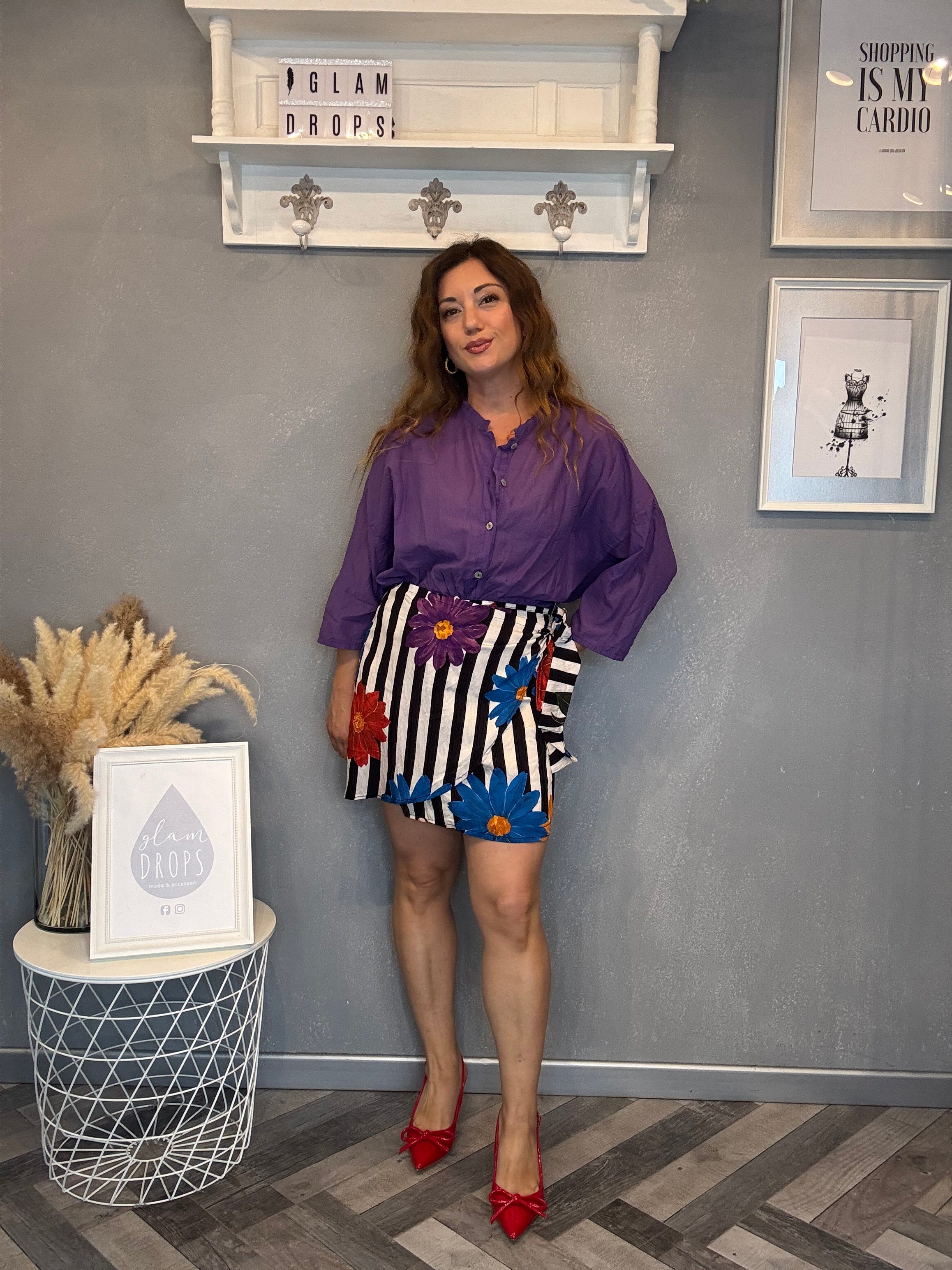 Camicia in mussola manica 3/4 viola