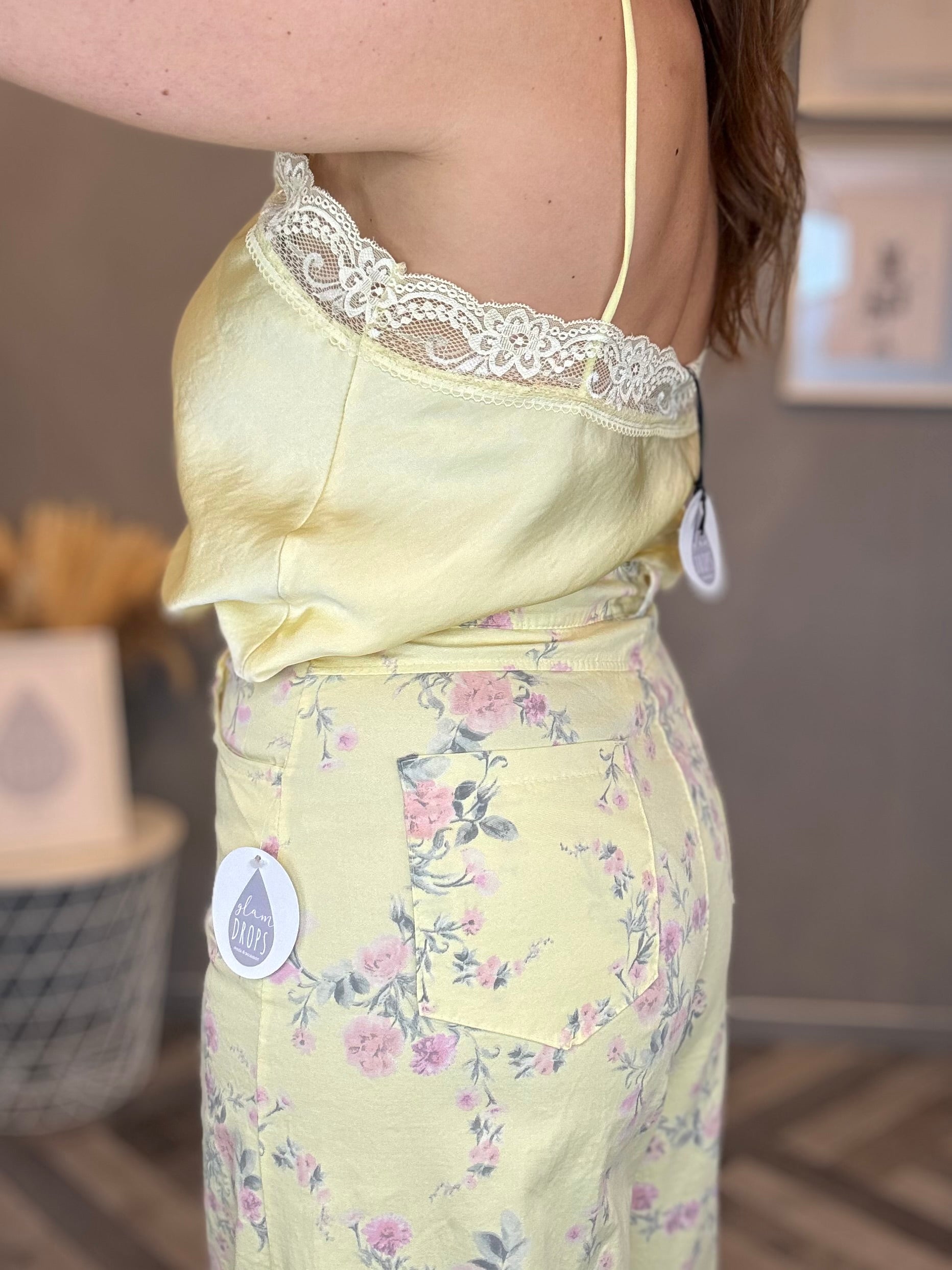 Pantalone Flower Pastel giallo pastello
