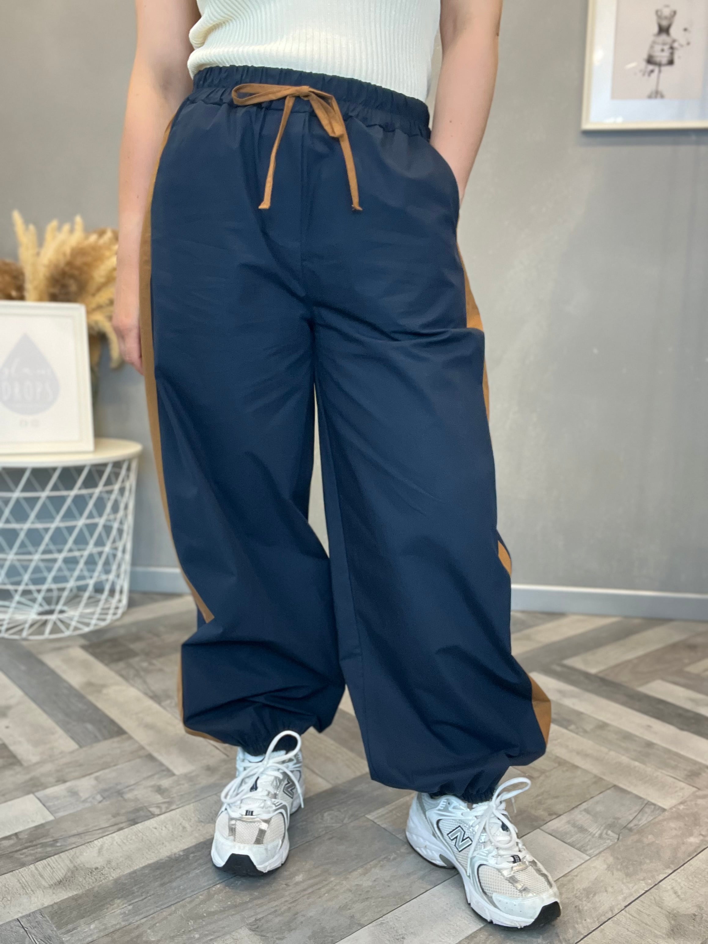 Pantalone Bicolore blu e camel