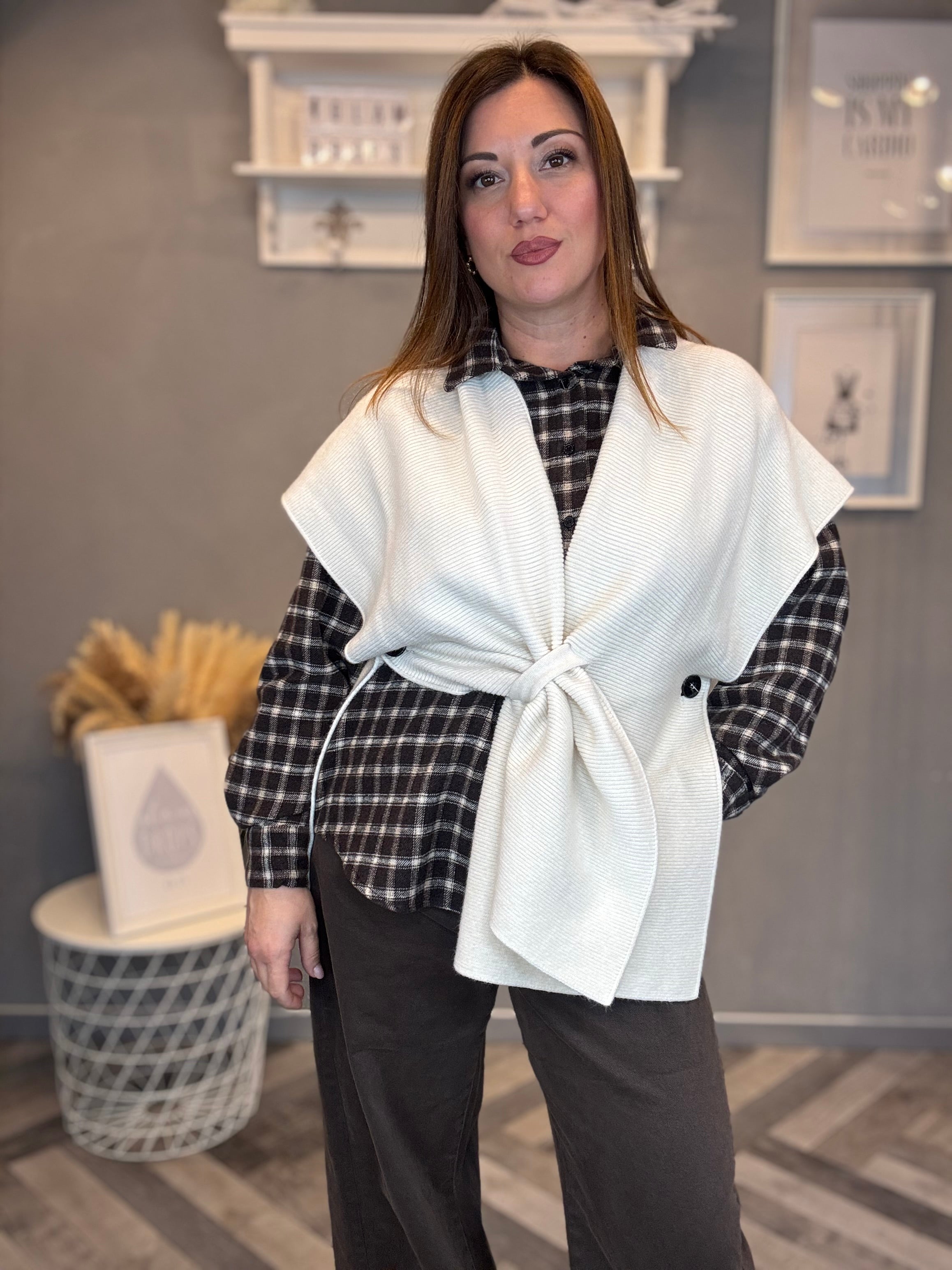 Gilet in maglia multiuso panna