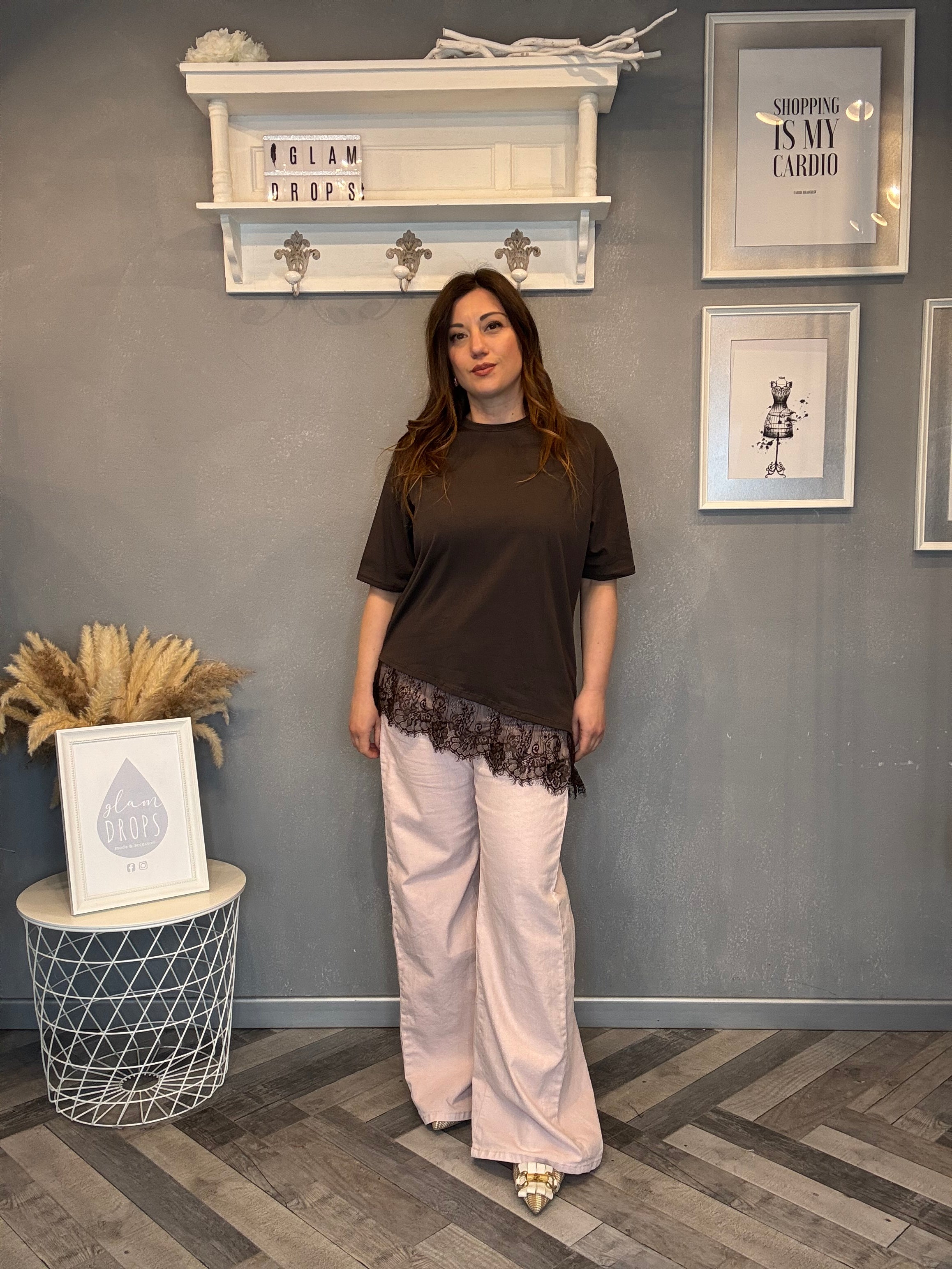 T-shirt moro over con pizzo