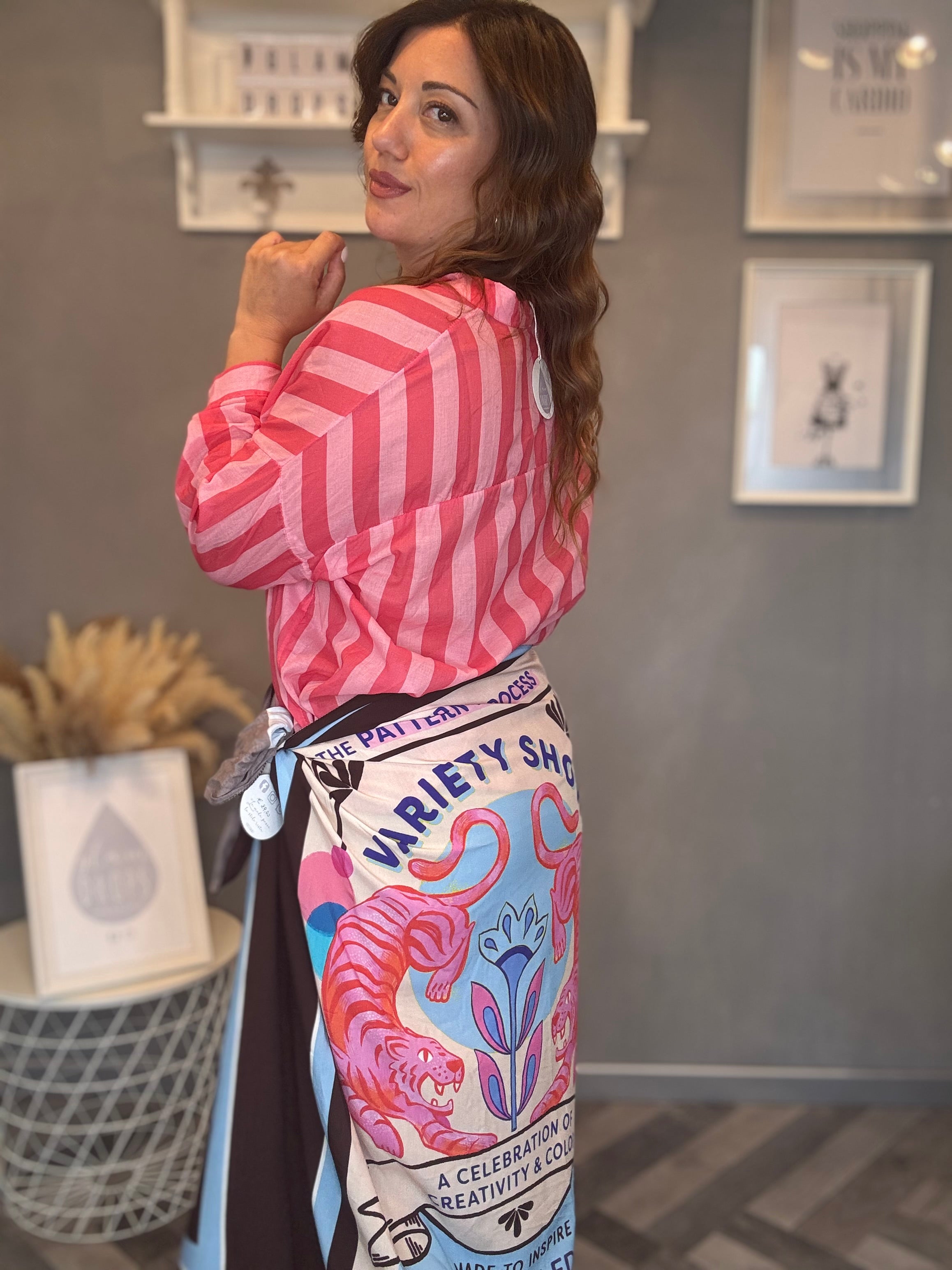 Gonna pareo Isla Bonita midi tigri rosa e celeste