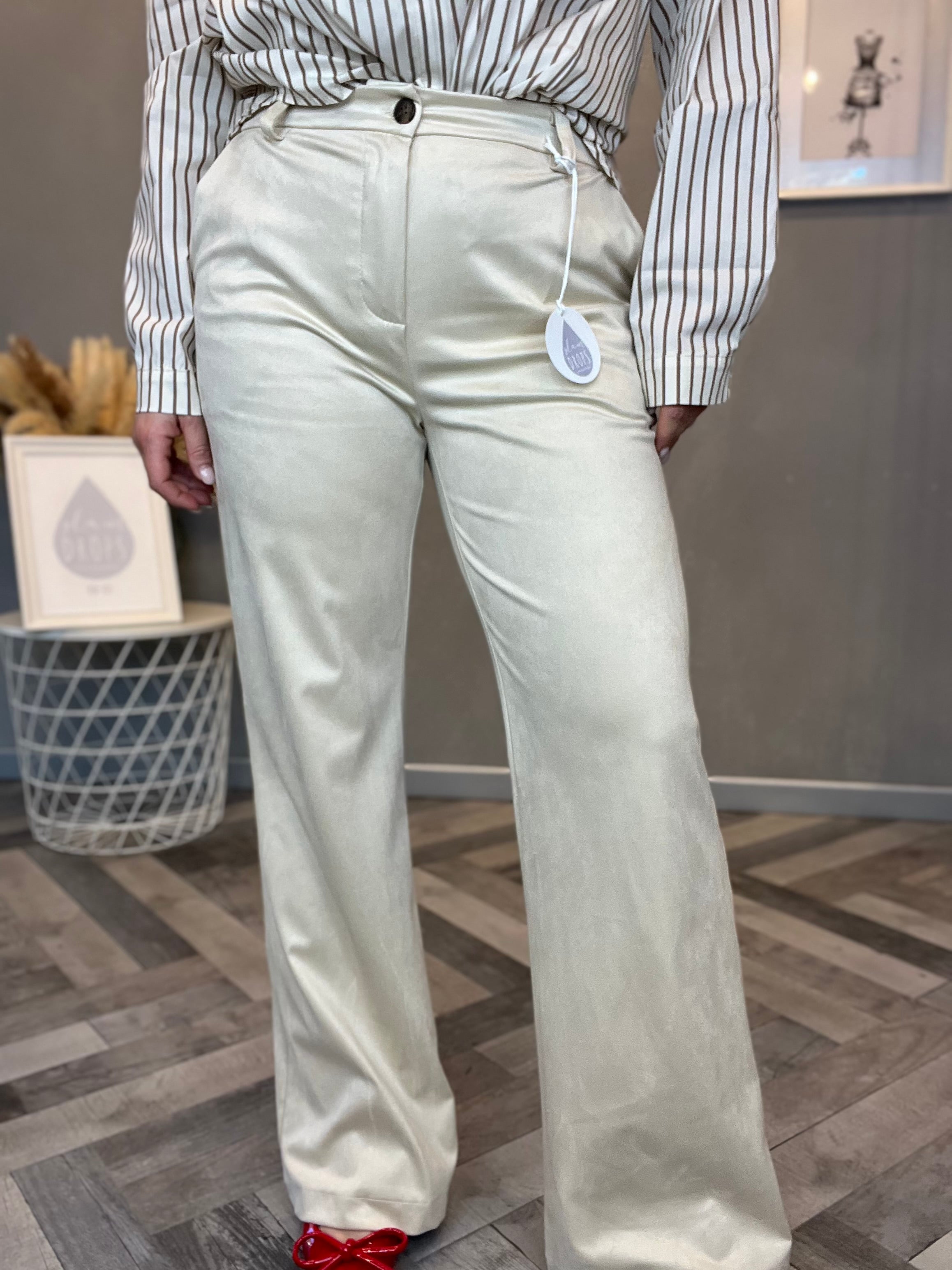 Pantalone eco suede flare burro