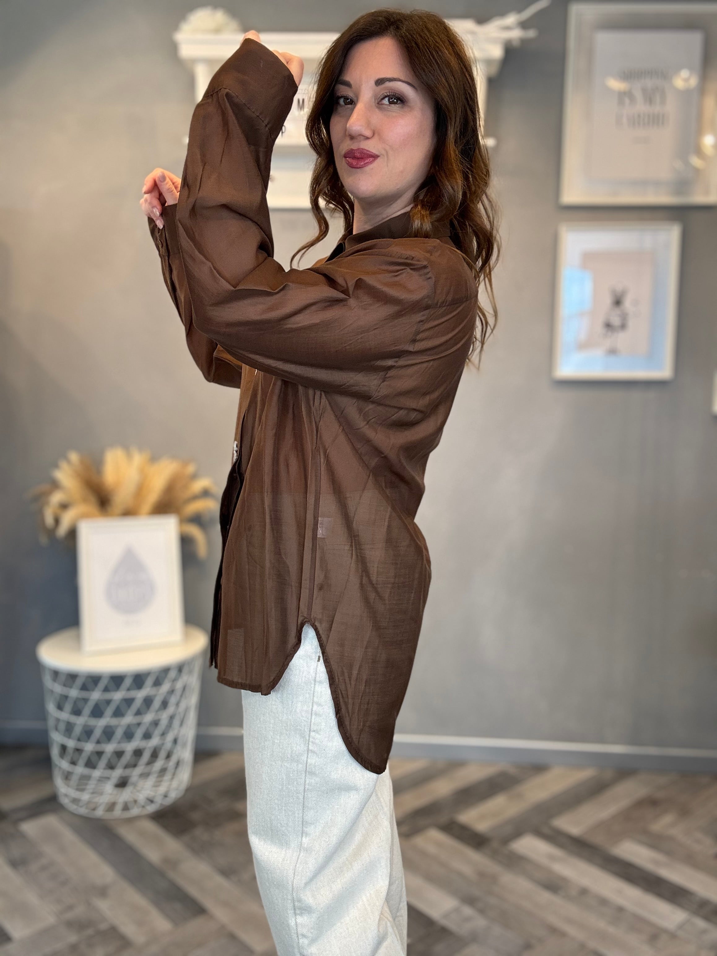 Camicia gioiello in tencel cioccolato