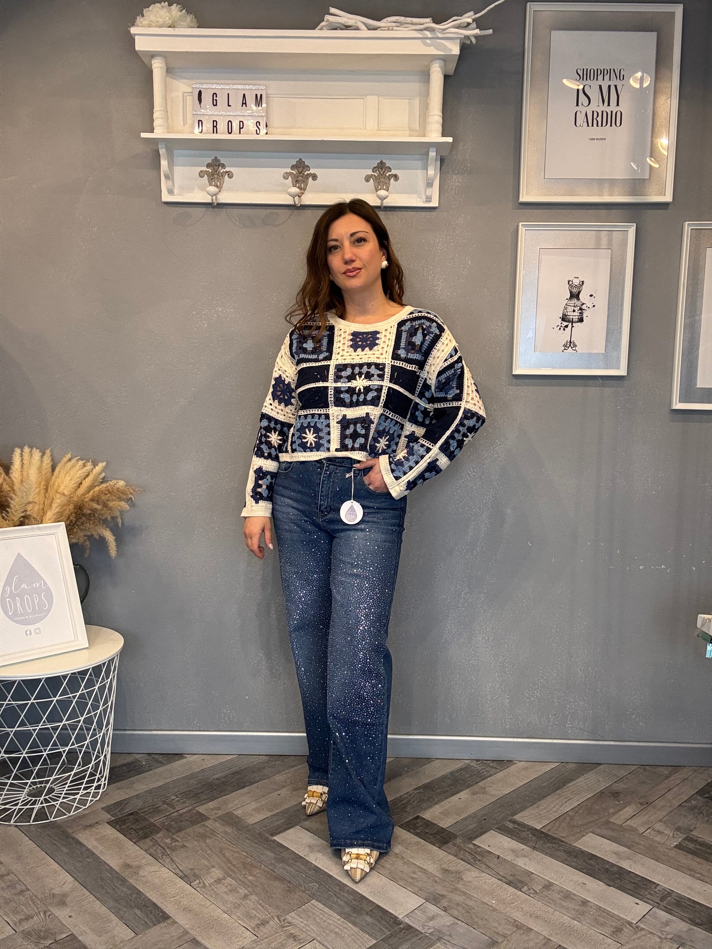 Maglia crochet blu