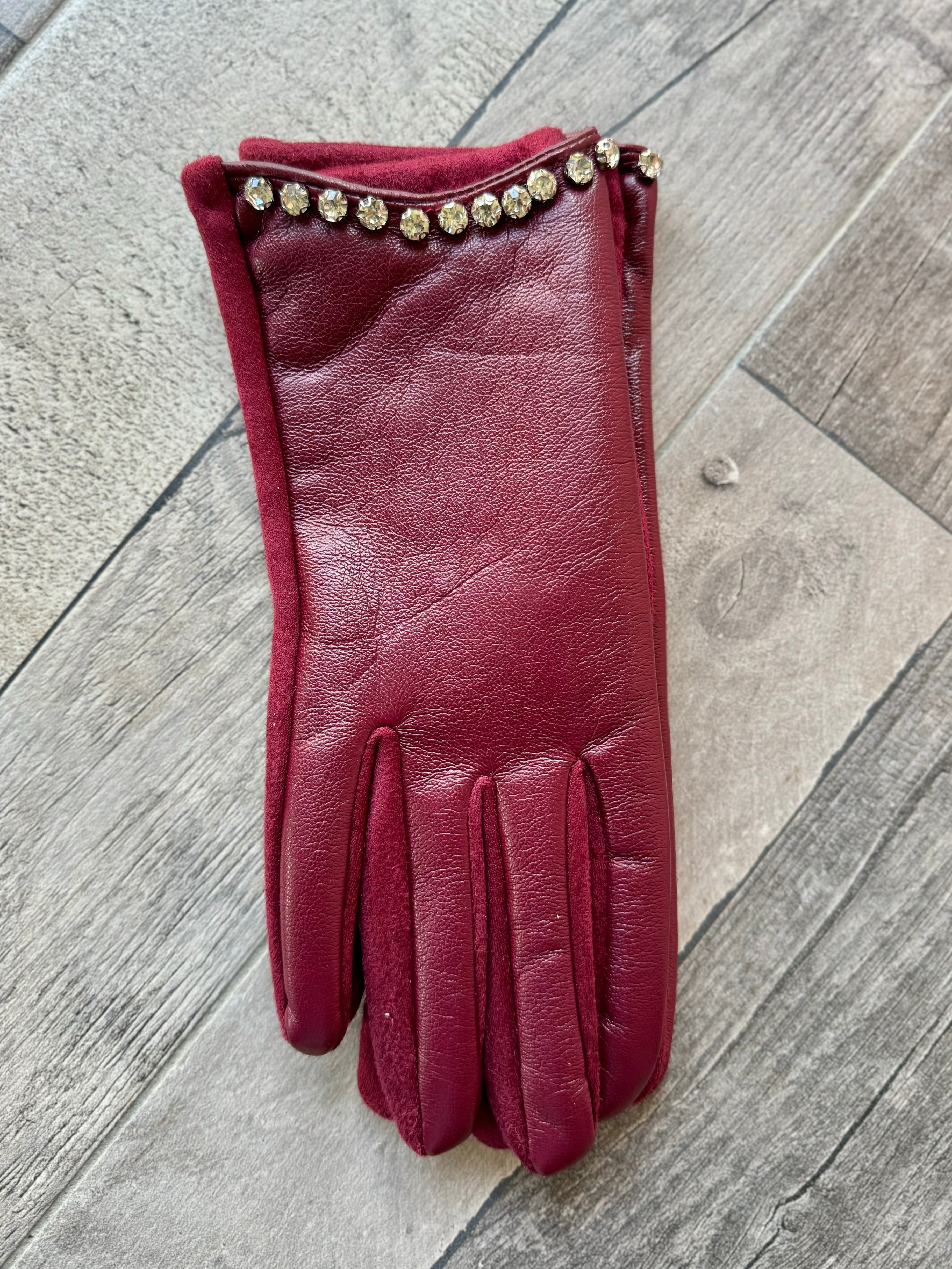 Guanti in ecopelle con strass