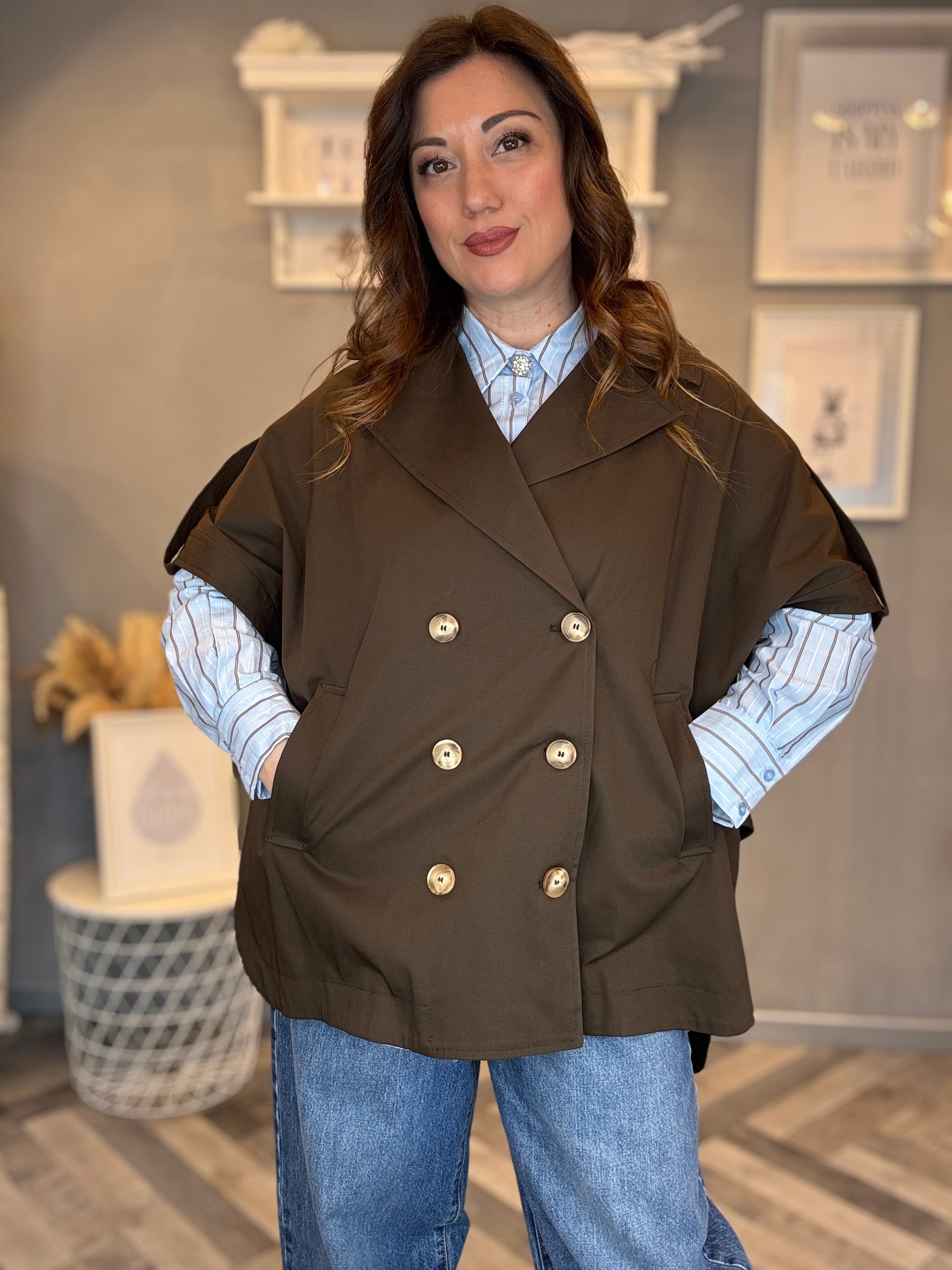Trench smanicato gilet moro