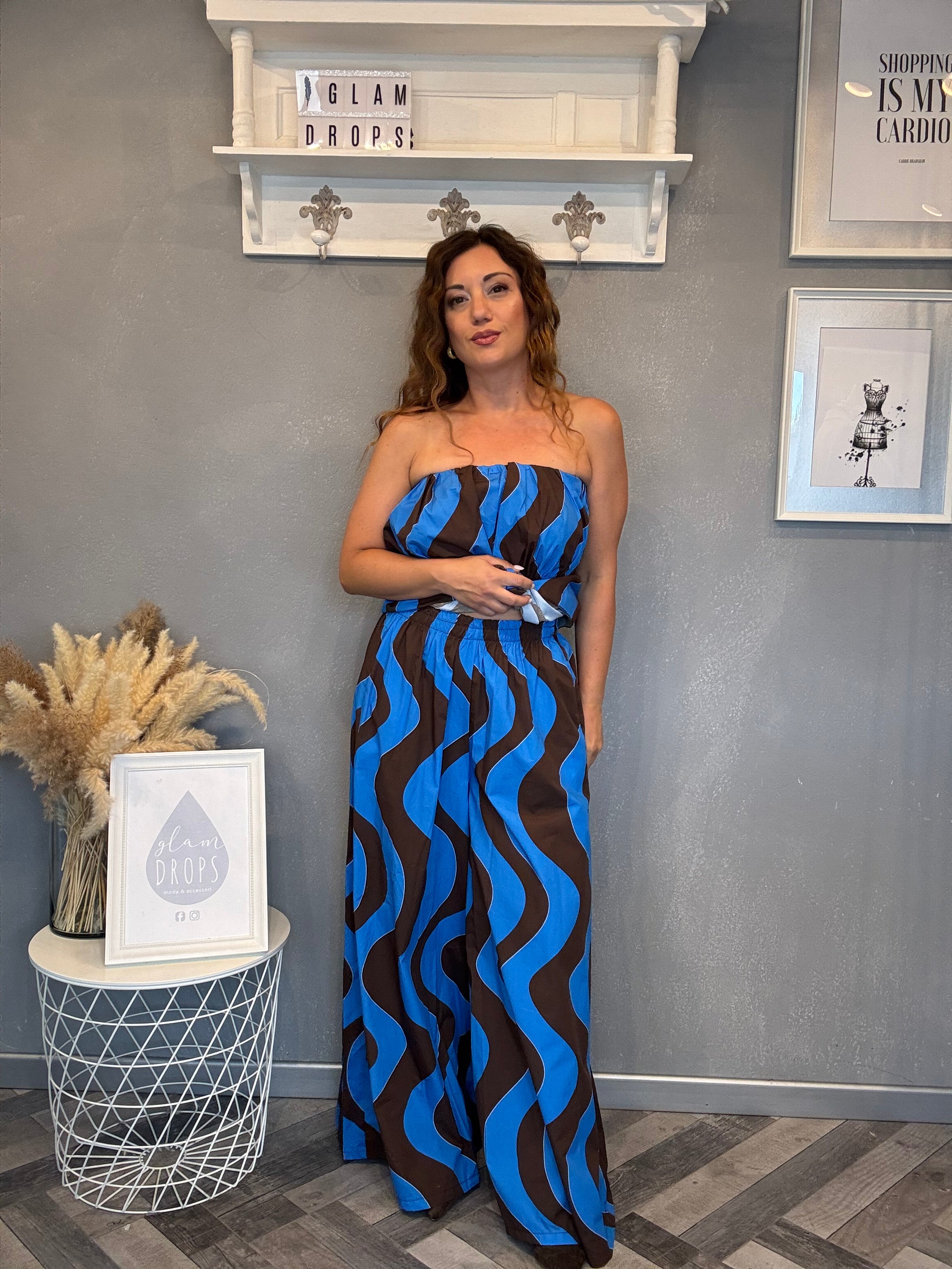 Pantalone palazzo onda moro e azzurro