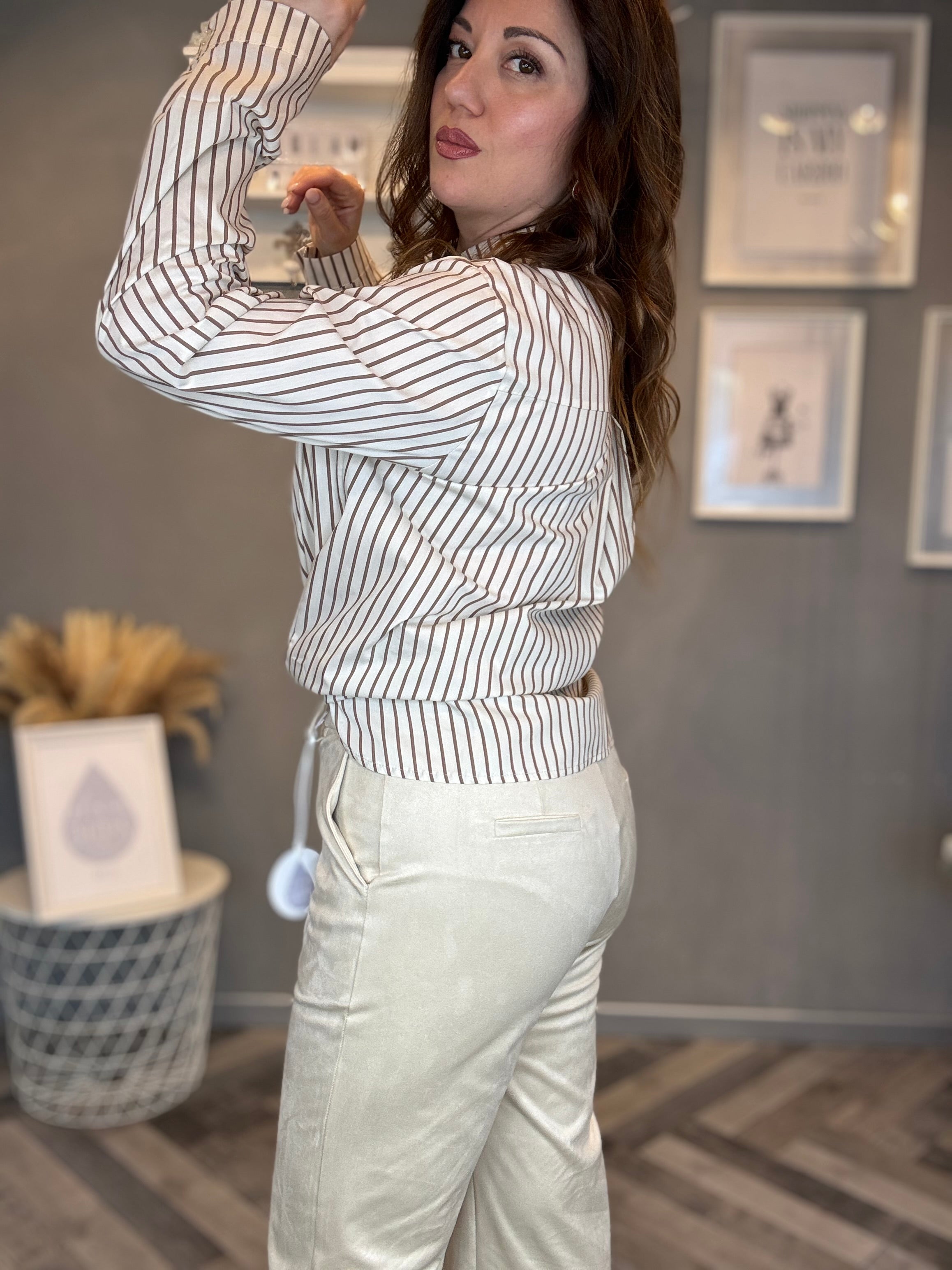 Pantalone eco suede flare burro