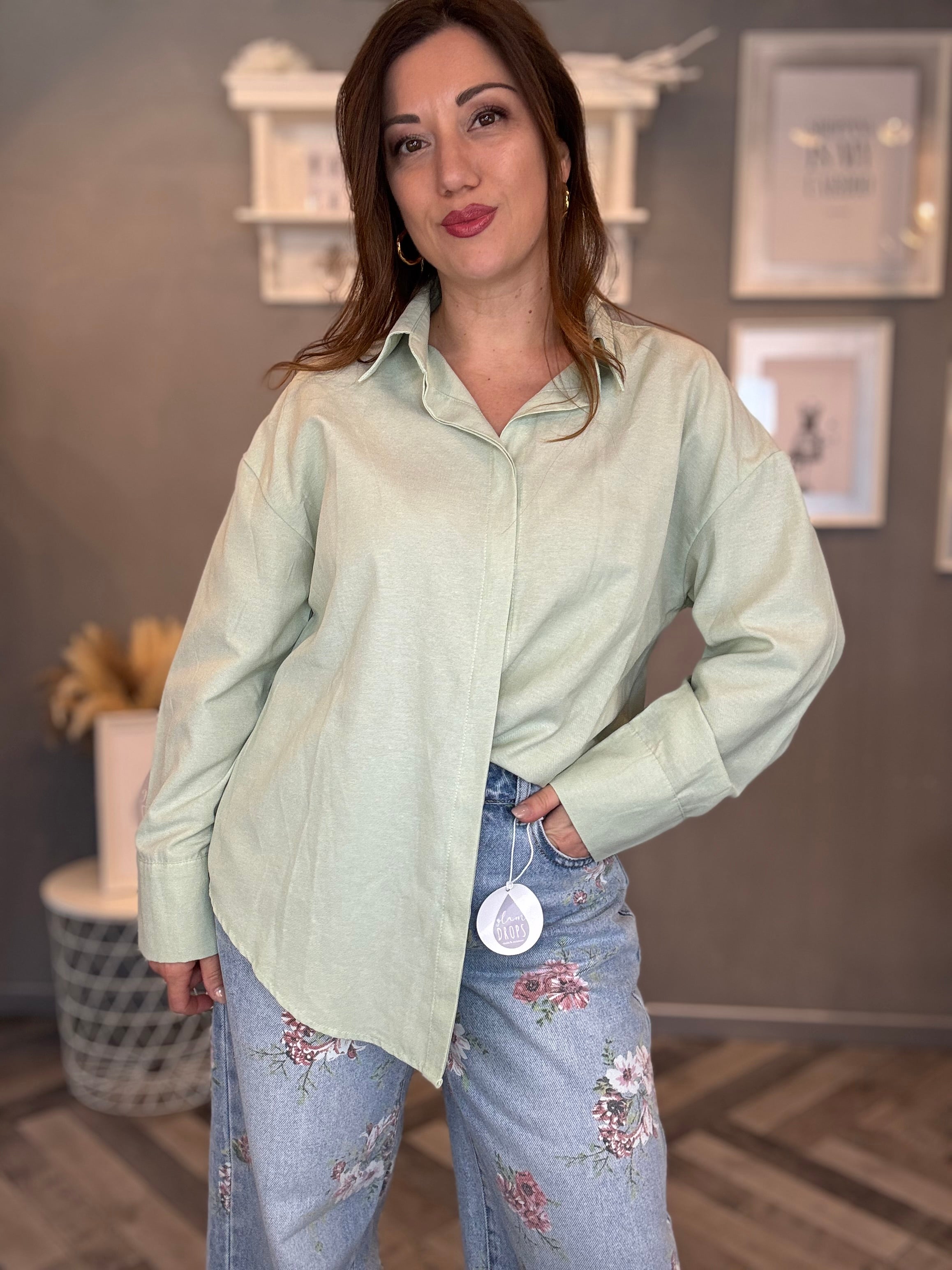 Camicia soft touch over verde mela