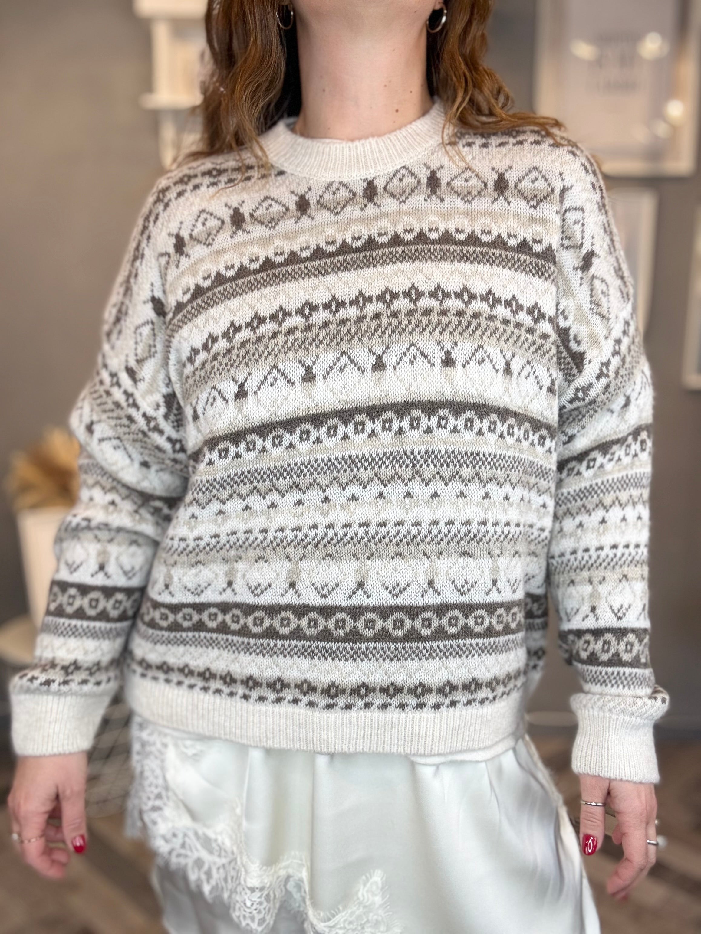 Maglione Jacquard panna