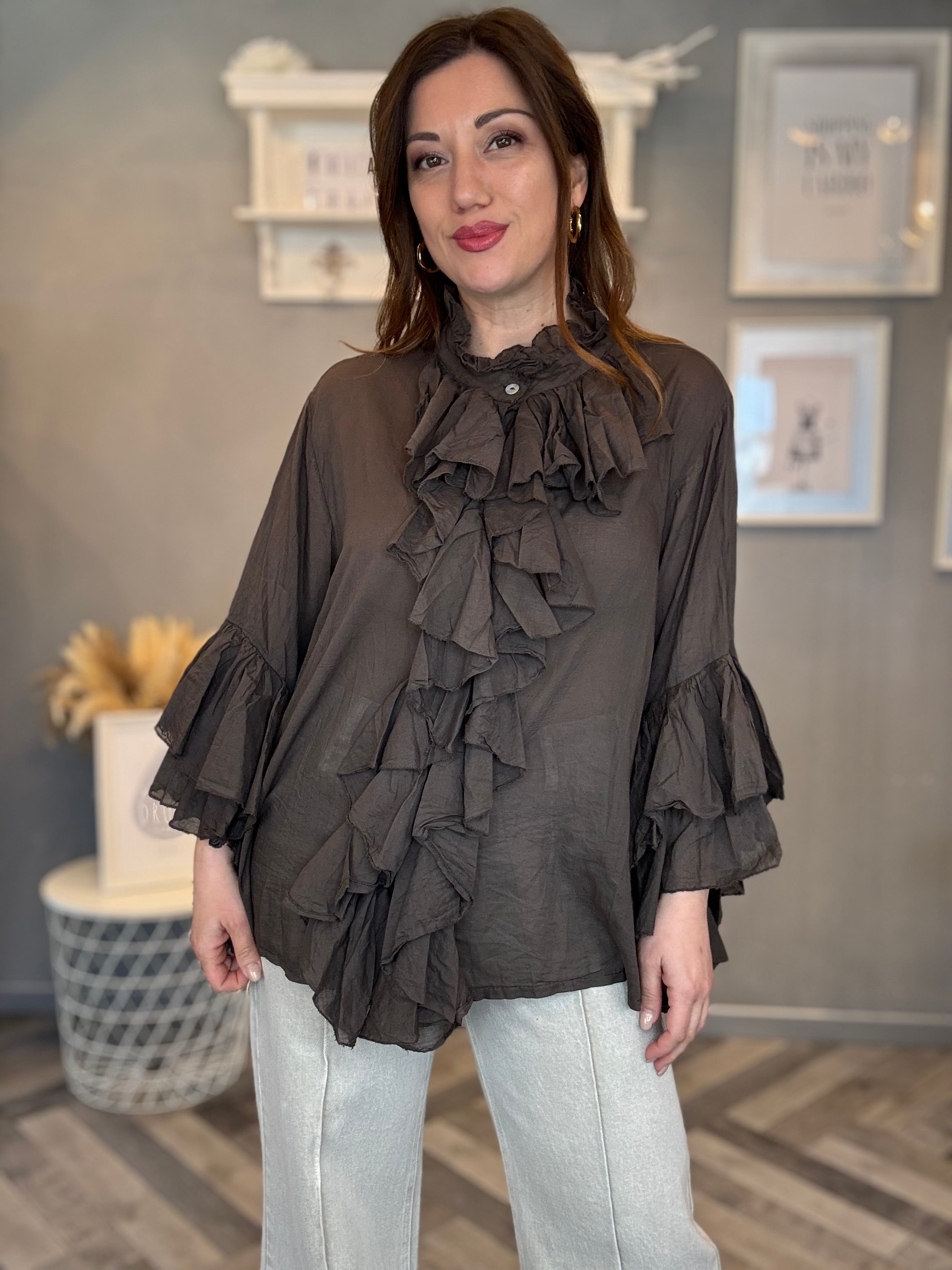 Blusa camicia volant moro