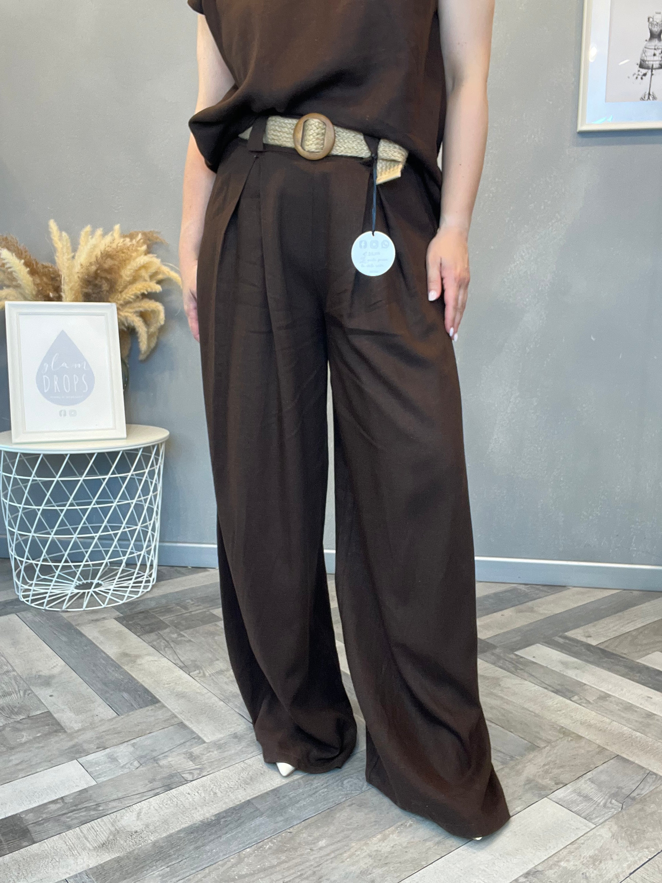 Pantalone in misto lino cioccolato