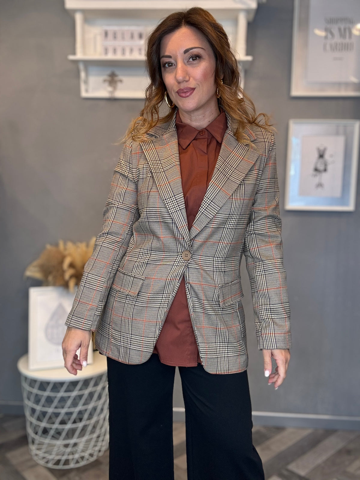 Blazer check principe di Galles ruggine