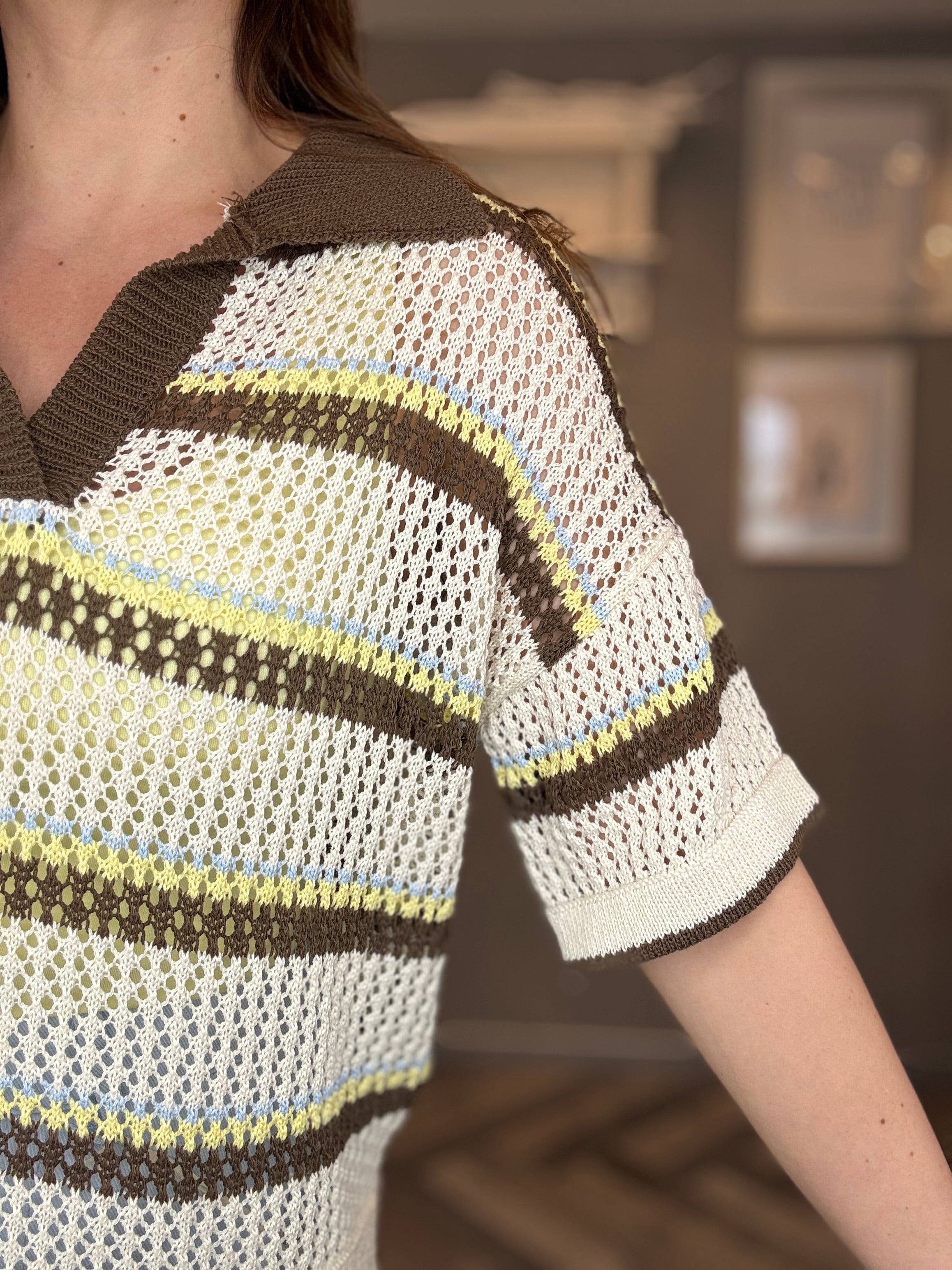 Maglia polo moro traforata a righe
