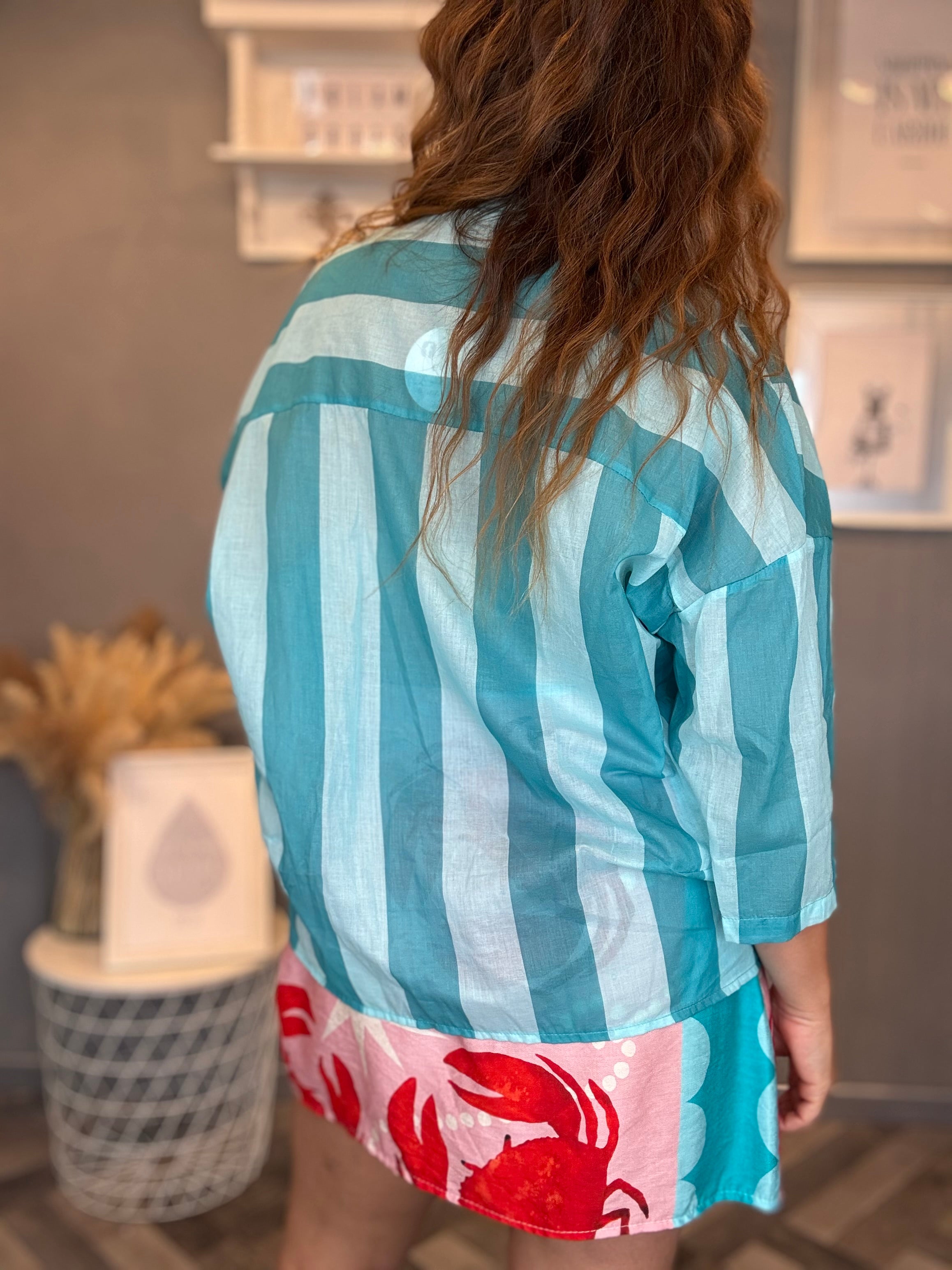 Camicia Isla Bonita coreana bande turchese