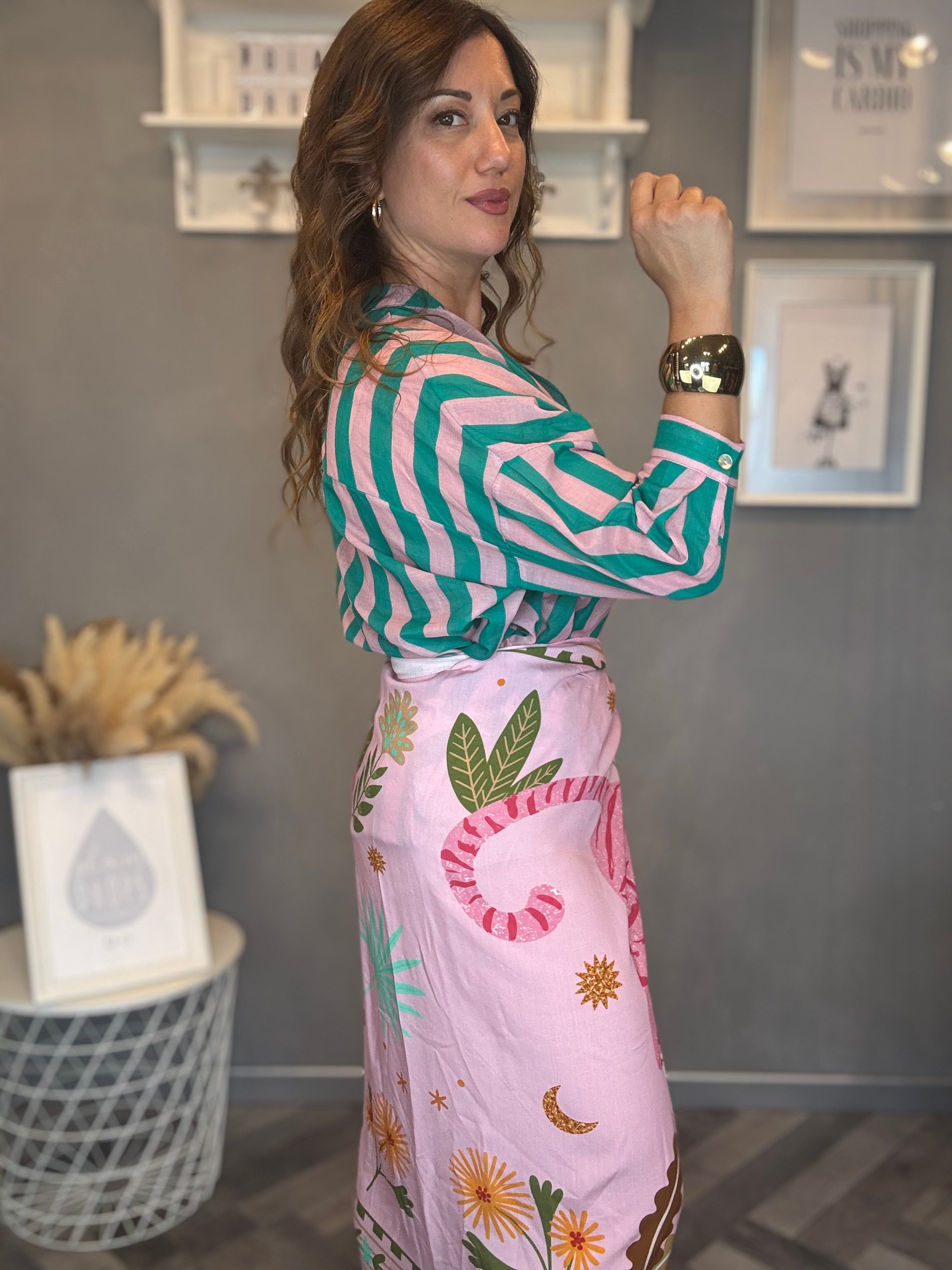 Camicia Isla Bonita righe rosa e smeraldo