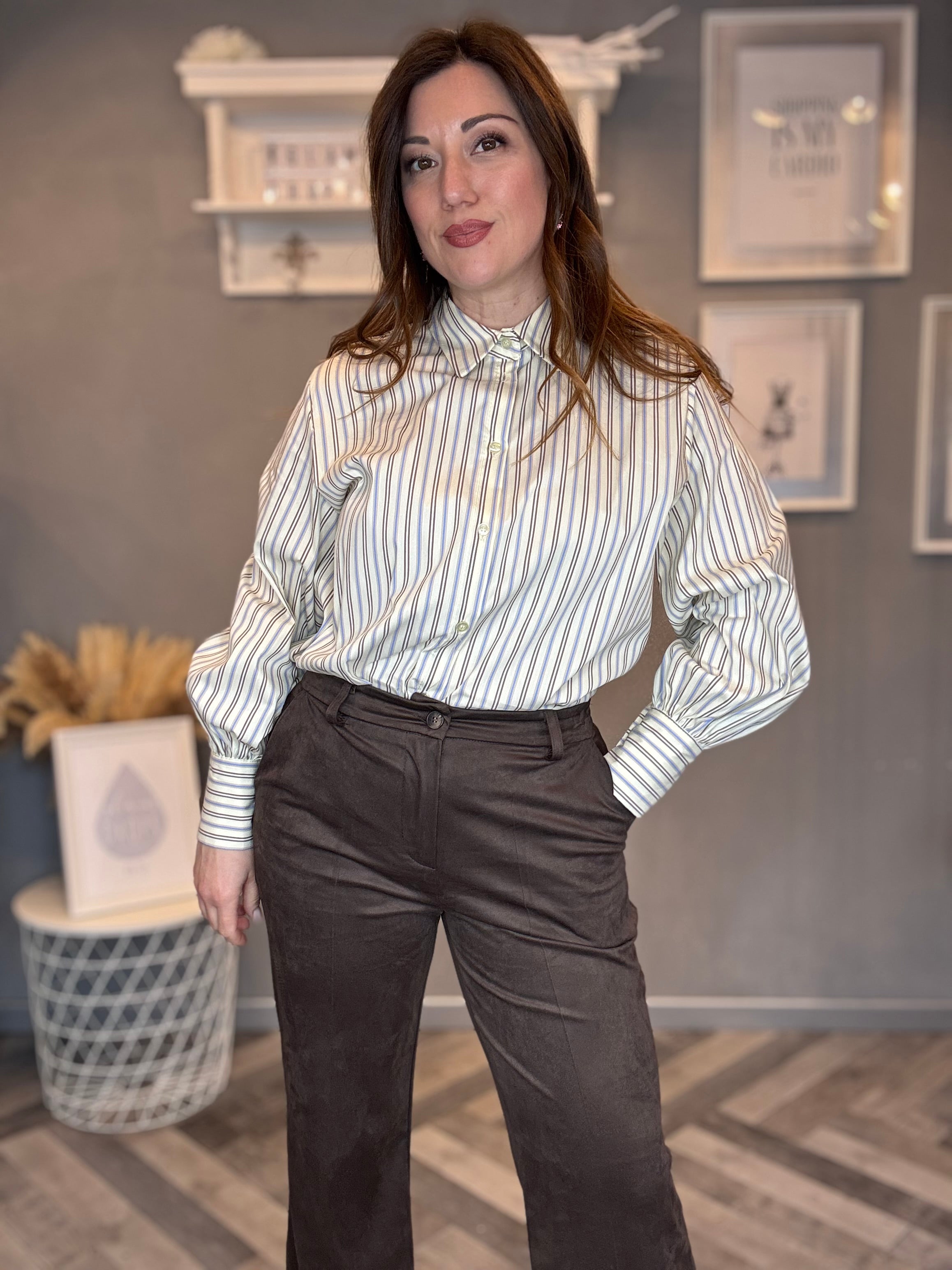 Camicia giallo pastello bacchetta celeste e moro