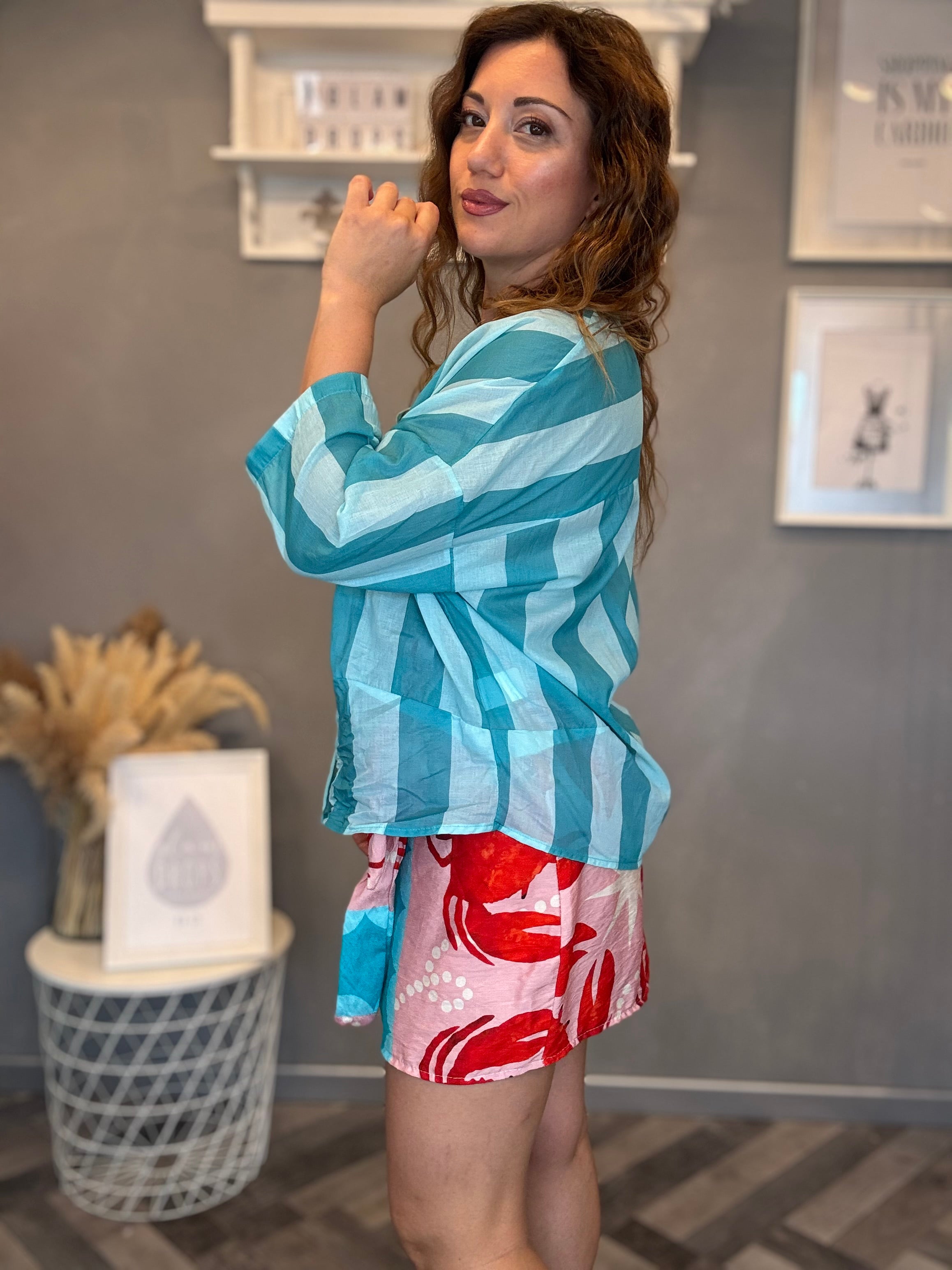 Camicia Isla Bonita coreana bande turchese