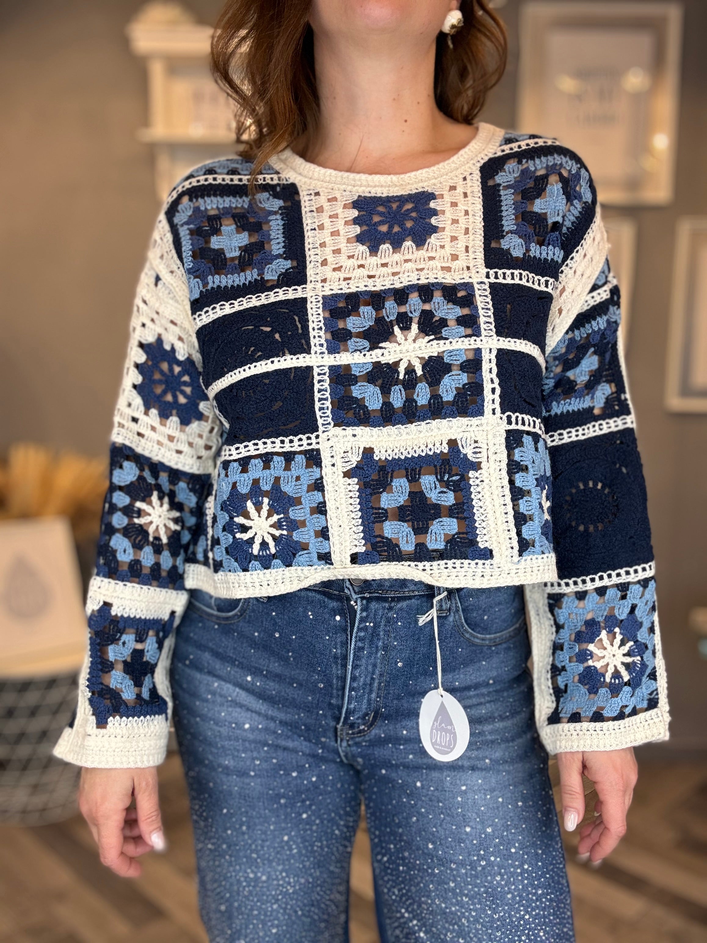 Maglia crochet blu