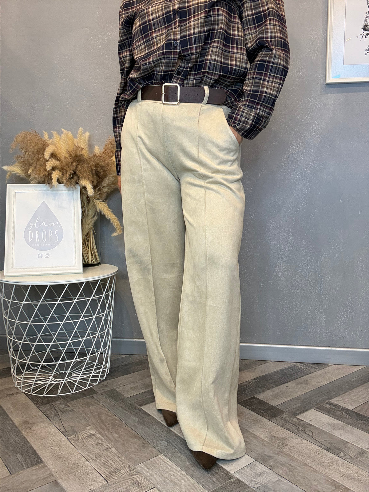 Pantalone Icon ecosuede sabbia con cintura