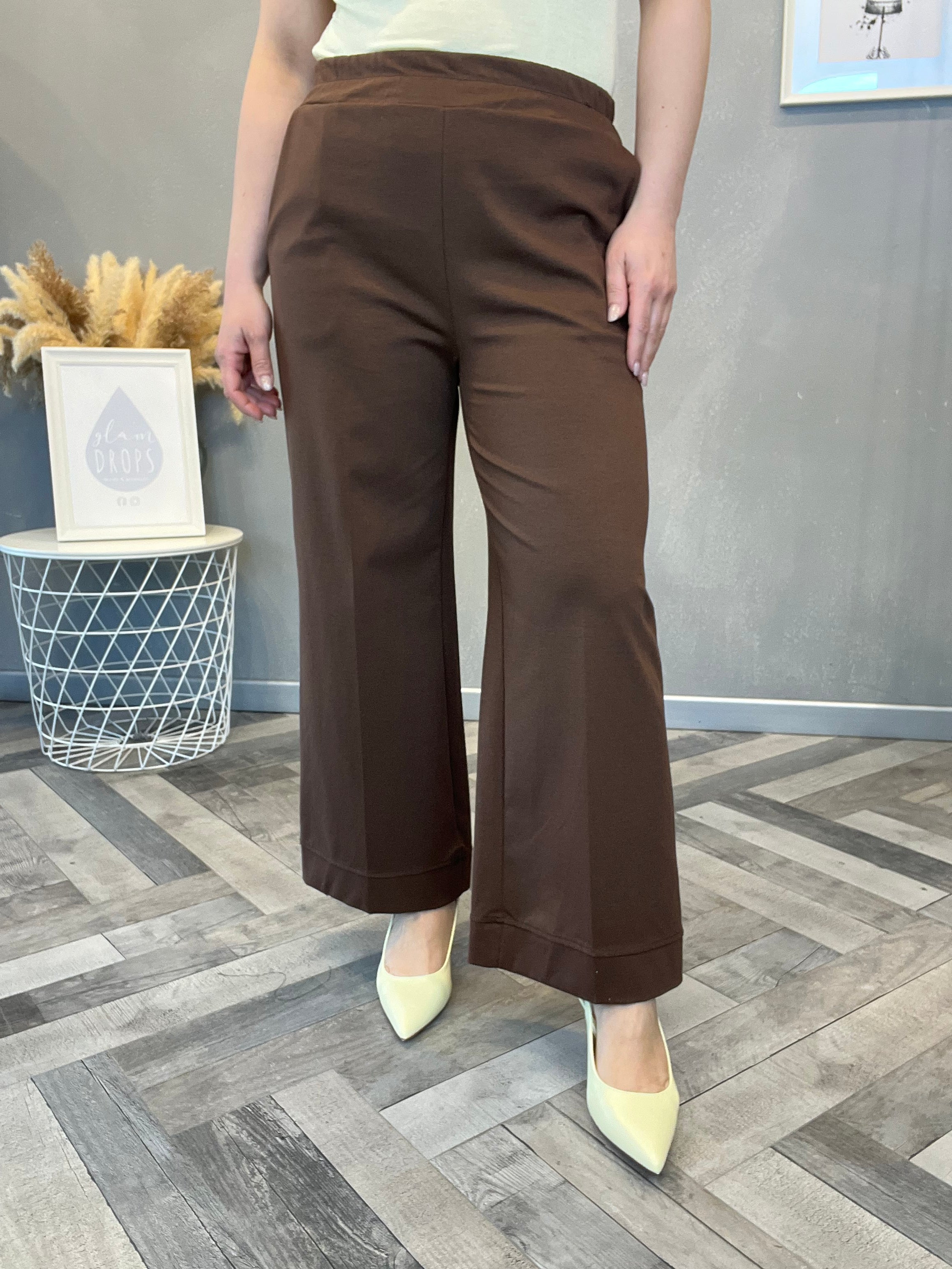 Pantalone wide leg punto Milano cioccolato