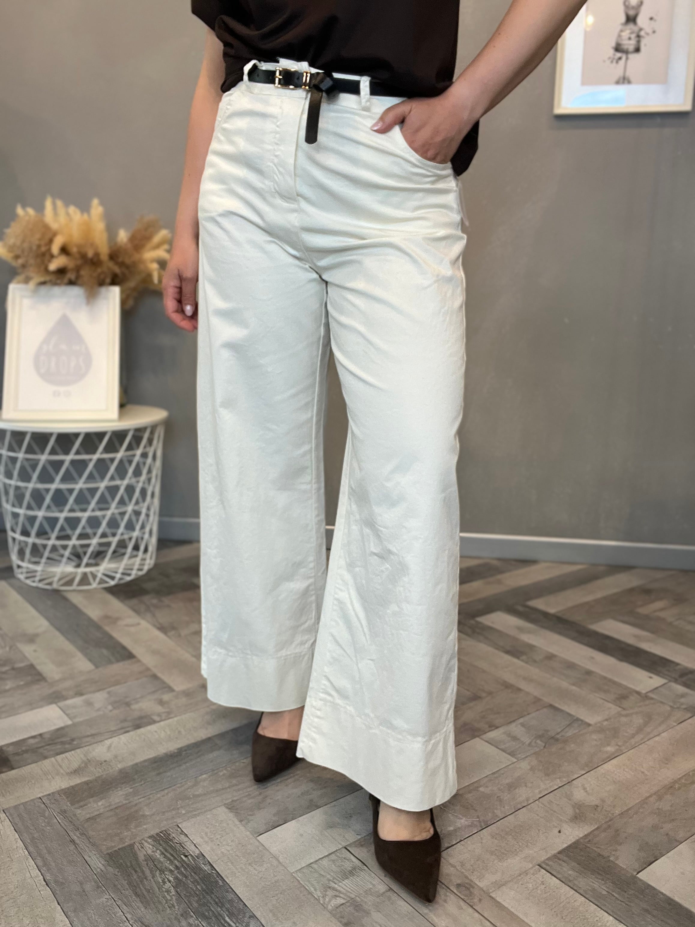 Pantalone wide leg panna in cotone