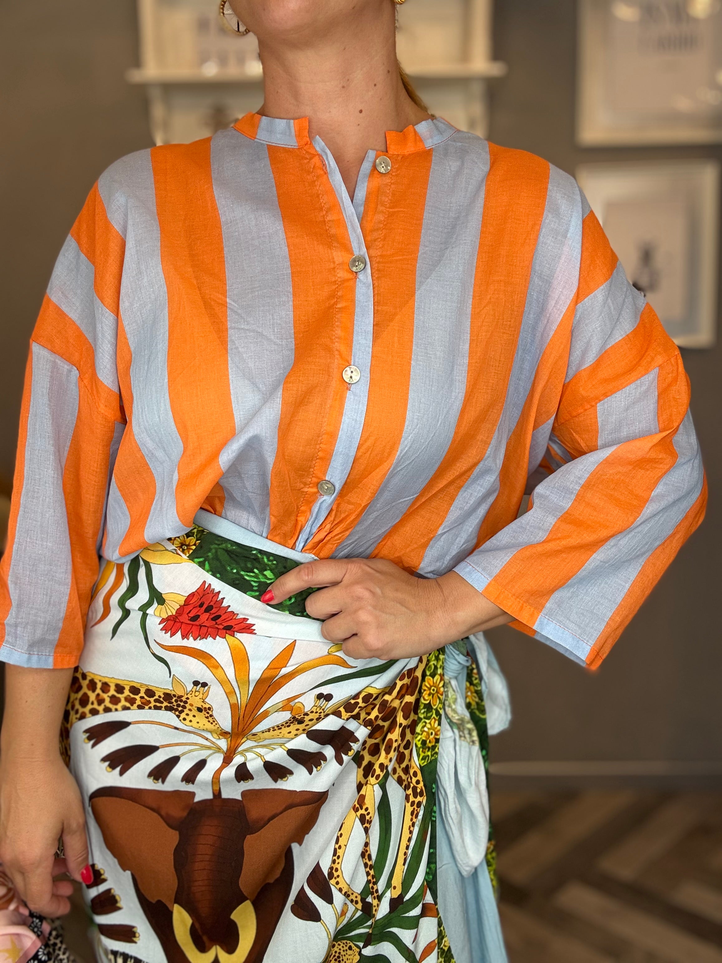 Camicia Isla Bonita bande celeste e arancio