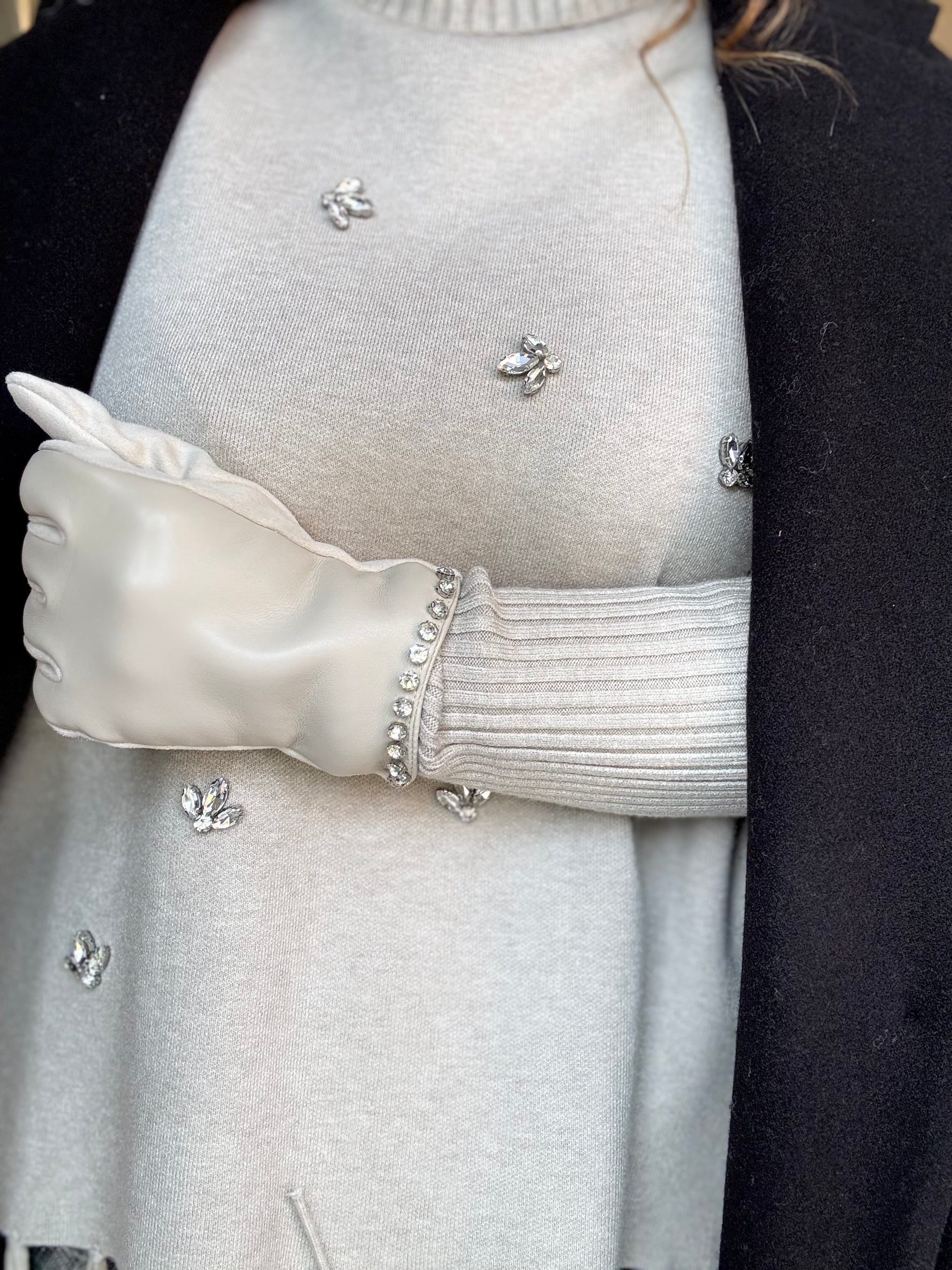Guanti in ecopelle con strass