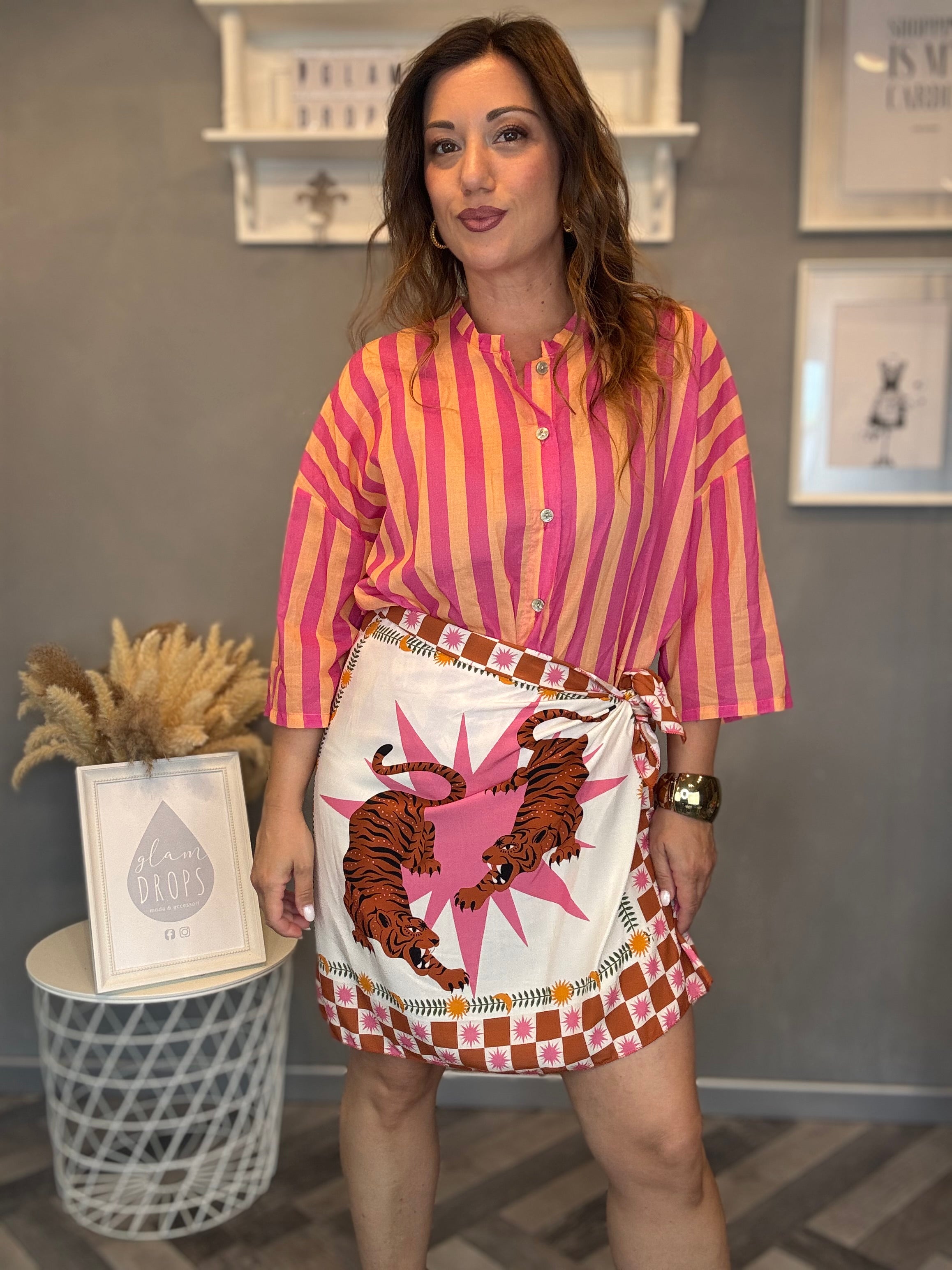 Camicia Isla Bonita righe fucsia e pesca