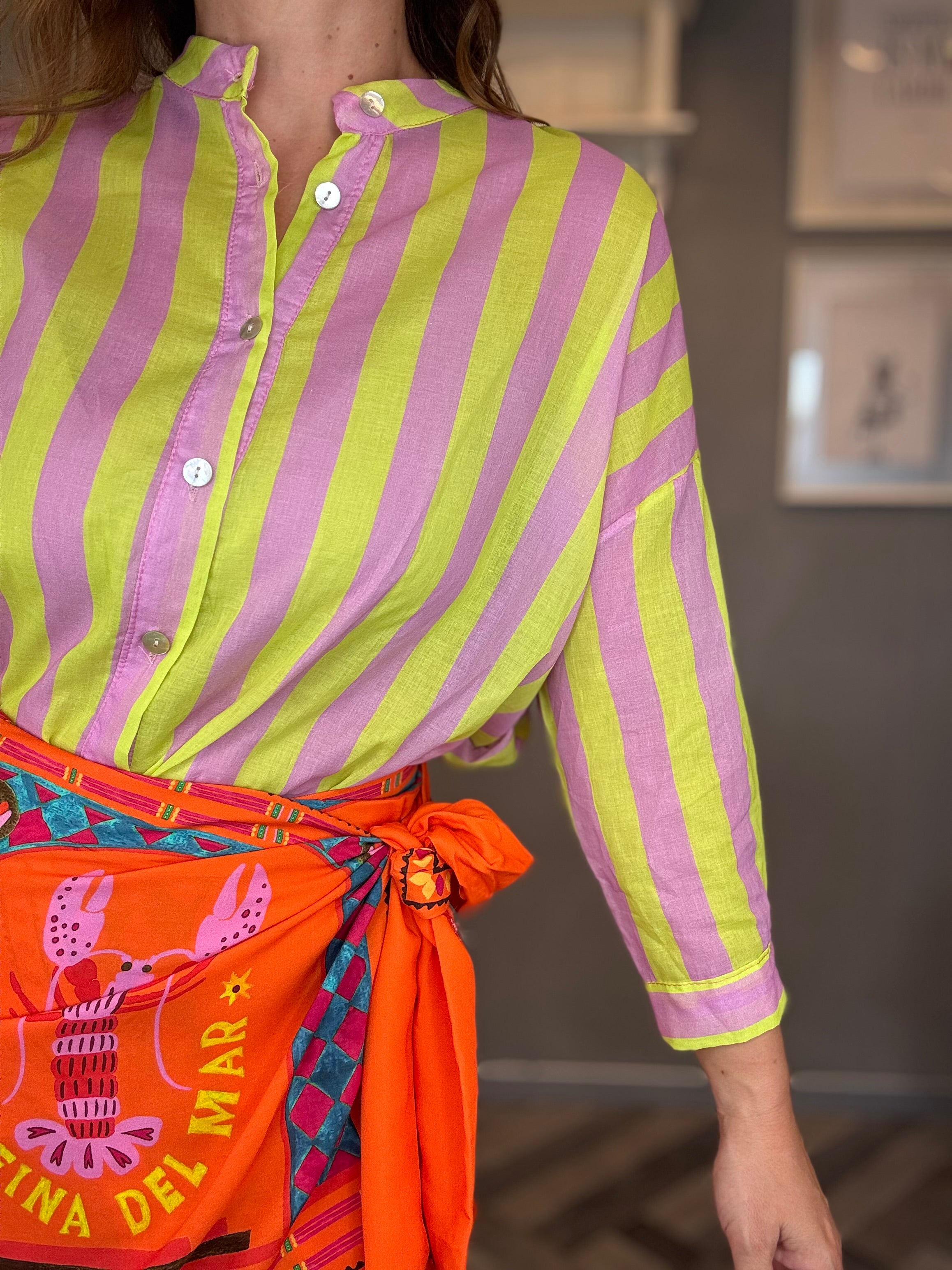 Camicia Isla Bonita righe lilla e lime
