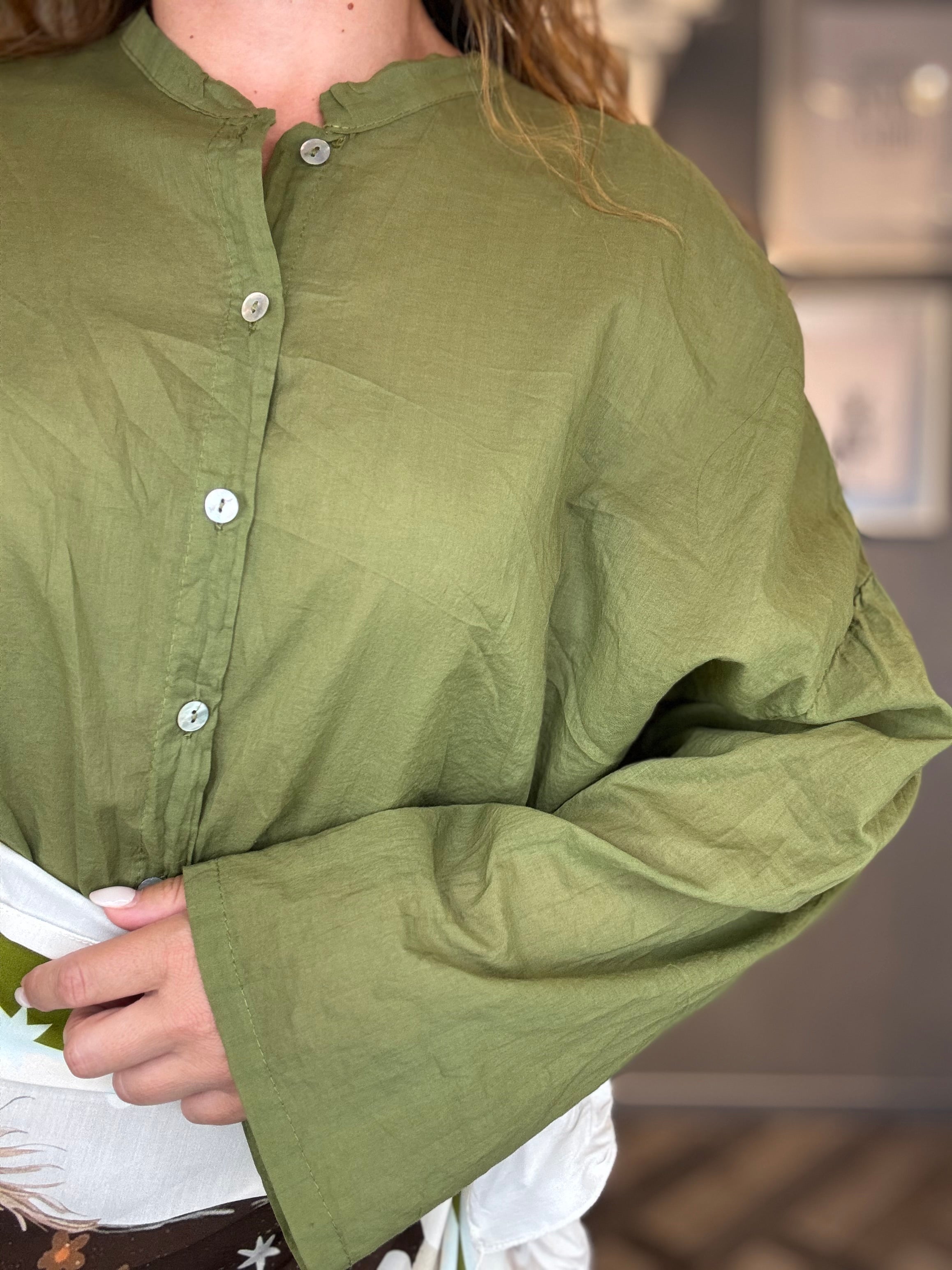 Camicia in mussola manica lunga verde oliva