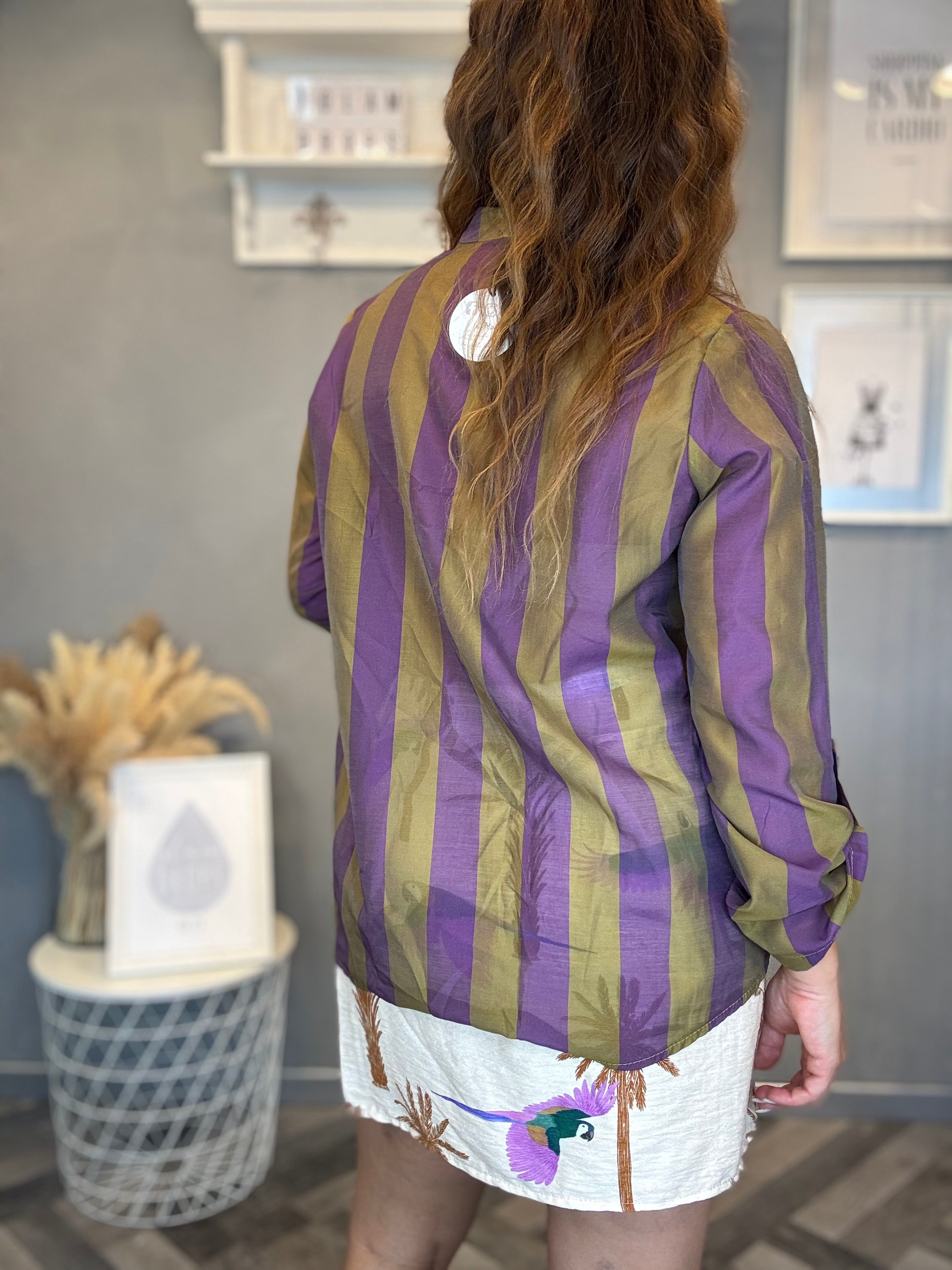 Camicia Isla Bonita bande roll-up viola e oliva