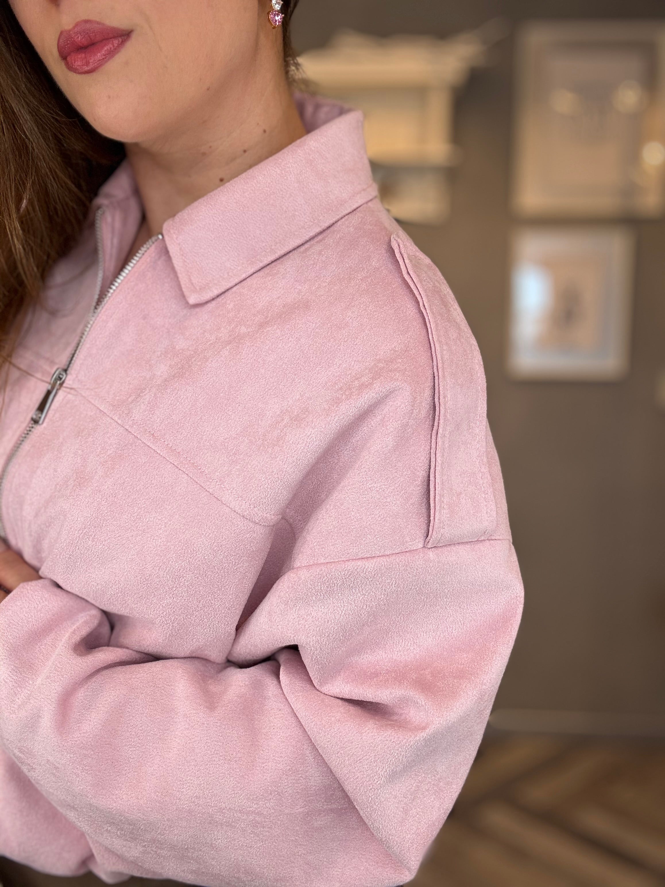 Bomber in eco suede rosa