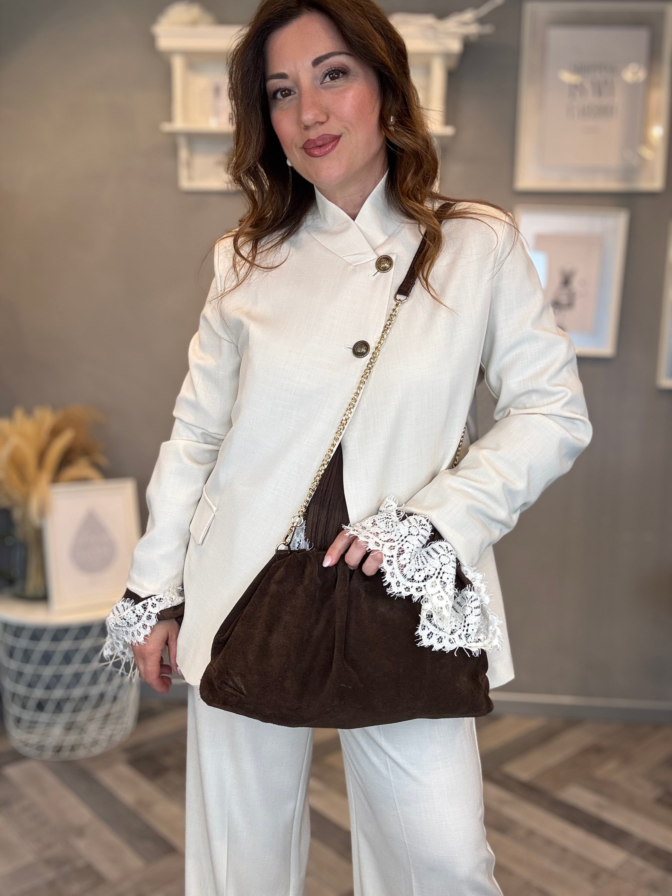 Borsa pouch in pelle scamosciata